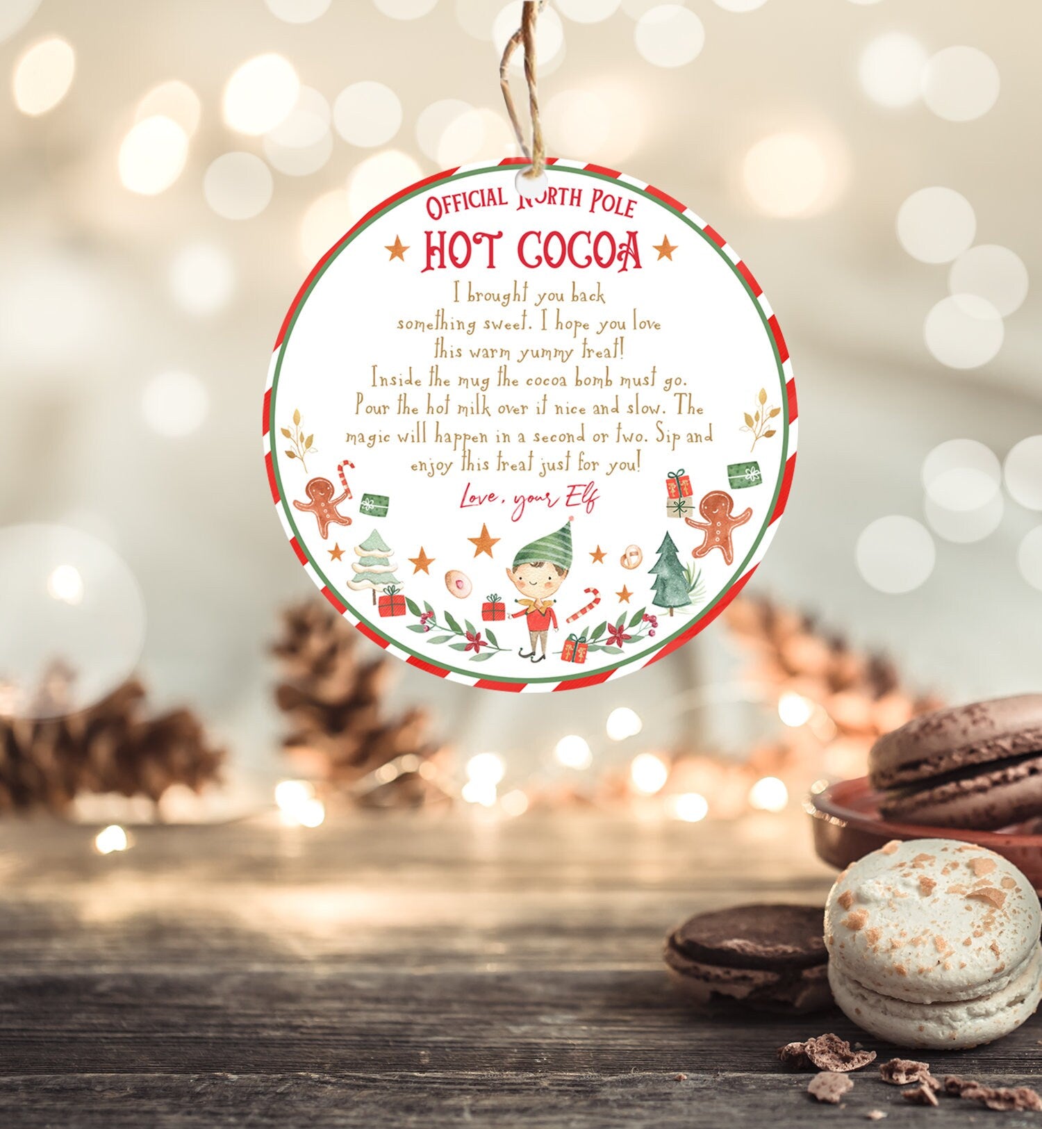 Editable Elf Hot Chocolate Bomb Tags Bomb Instructions Cocoa Favor Tags Elf Party Christmas Visit North Pole Birthday Digital PRINTABLE 0358