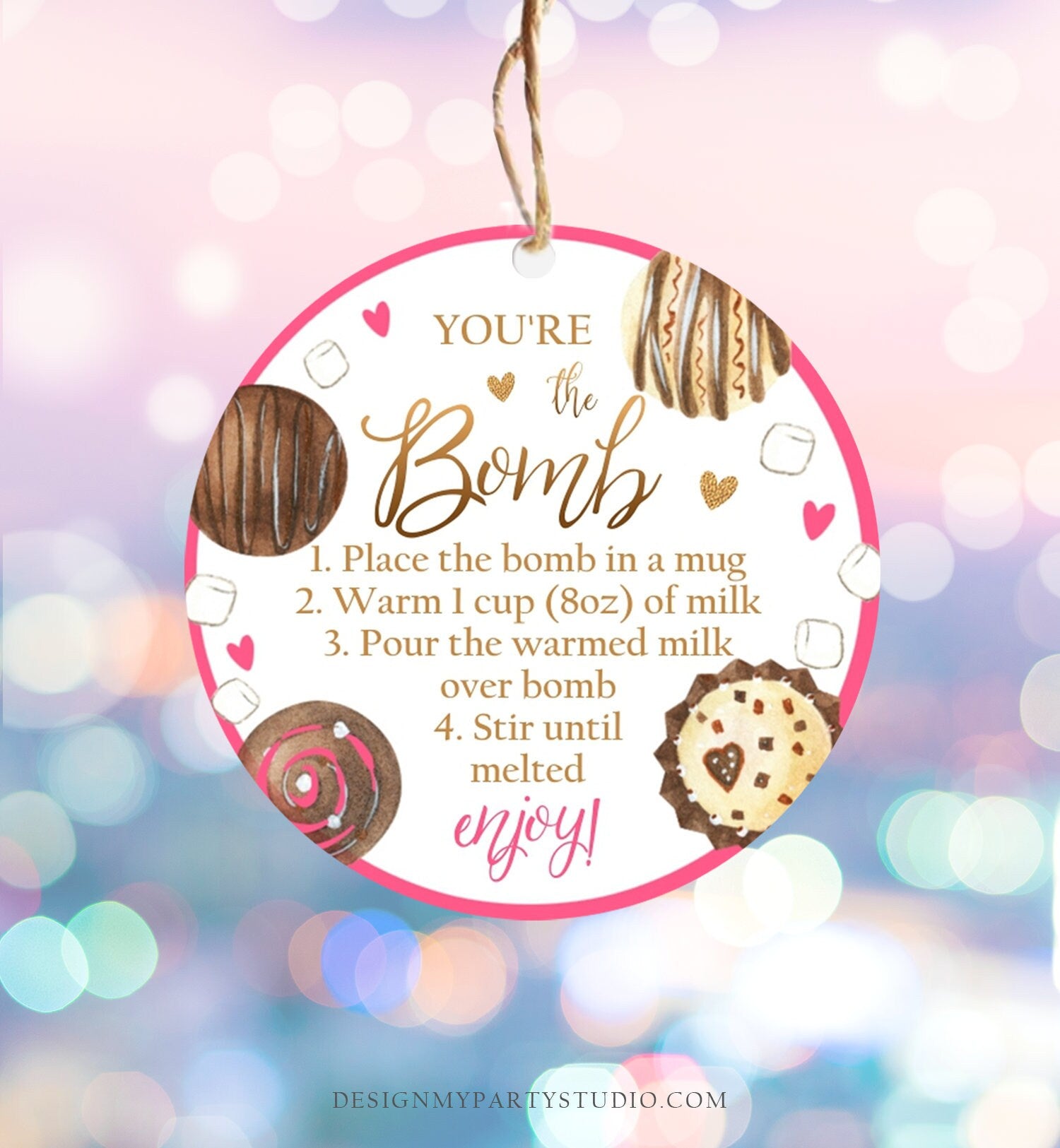 Editable Hot Chocolate Bomb Tags Bomb Instructions Valentine Hot Cocoa Bomb Favor Tags Valentine Gift You're The Bomb Digital PRINTABLE 0370