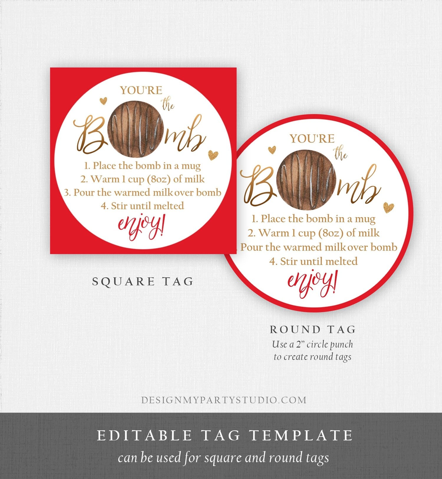 Editable Hot Chocolate Bomb Tags Bomb Instructions Valentine Hot Cocoa Bomb Favor Tags Valentine Gift You're The Bomb Digital PRINTABLE 0370