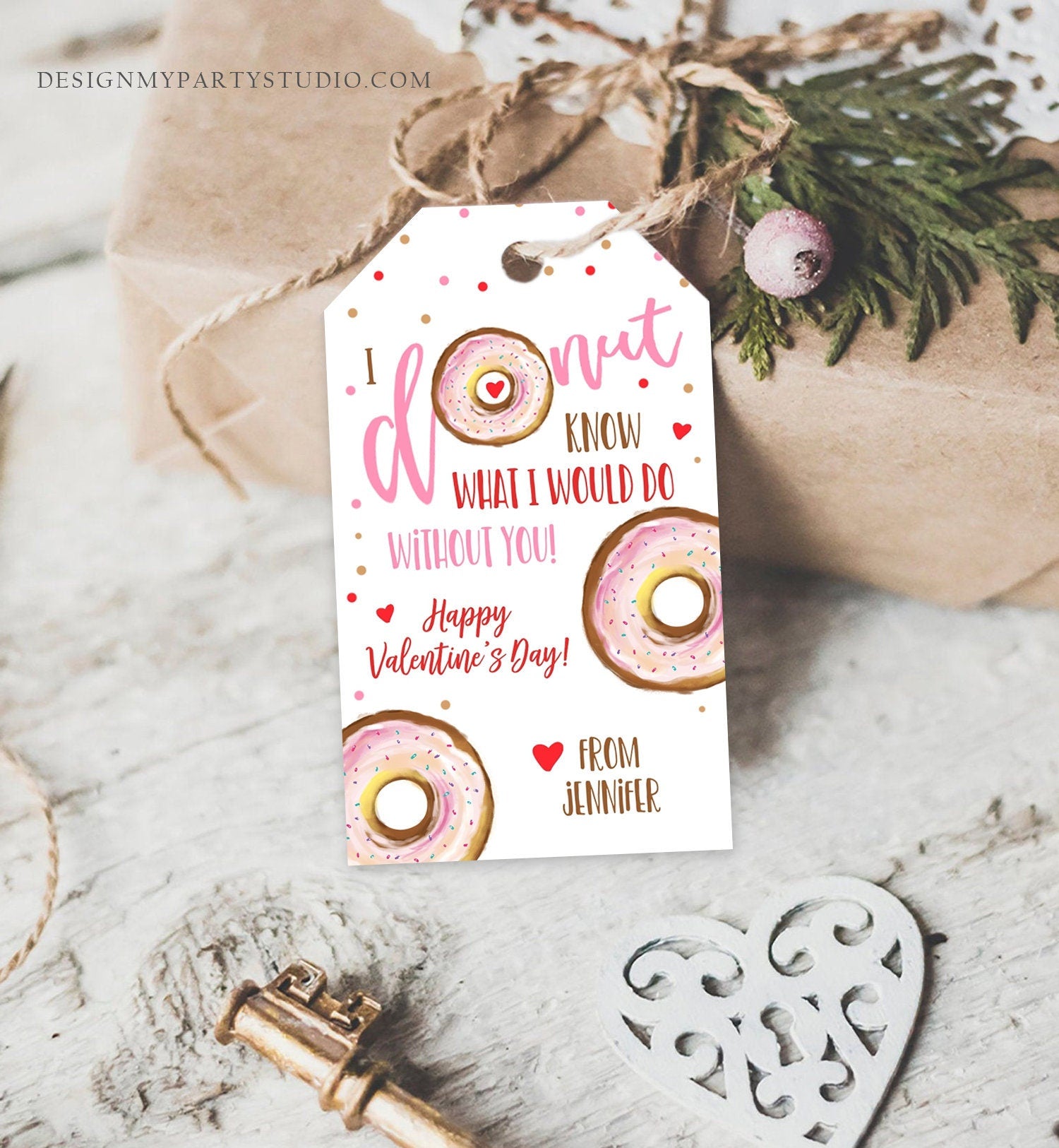 Editable Donut Valentine Tag Valentine's Day Card for Kids School Donut Know Classroom Cookie Tag Printable Personalized PRINTABLE 0368 0370