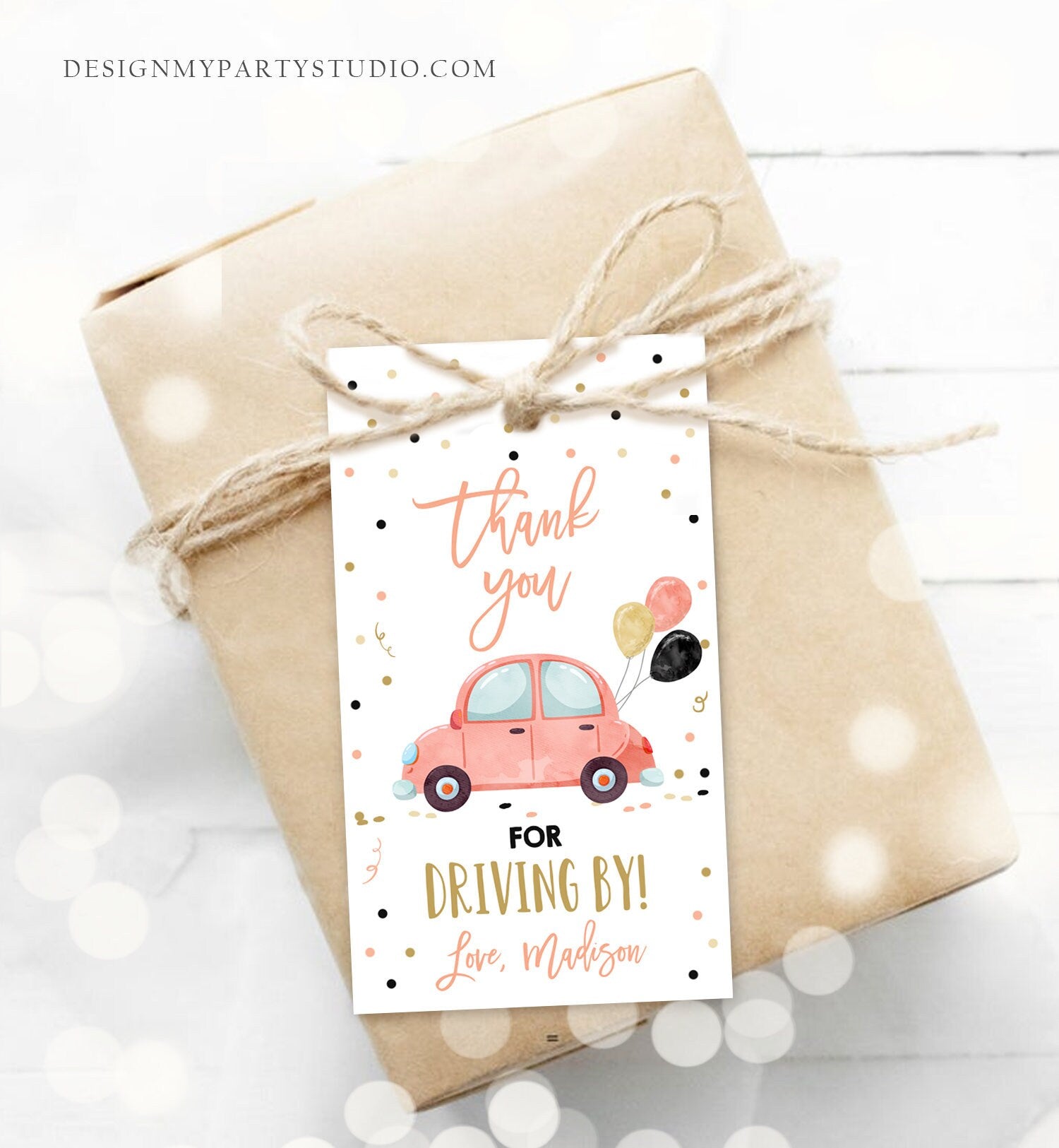 Editable Drive By Favor Tag Birthday Parade Drive Through Favors Party Thank You Gift Quarantine Coral Car Corjl Template Printable 0333