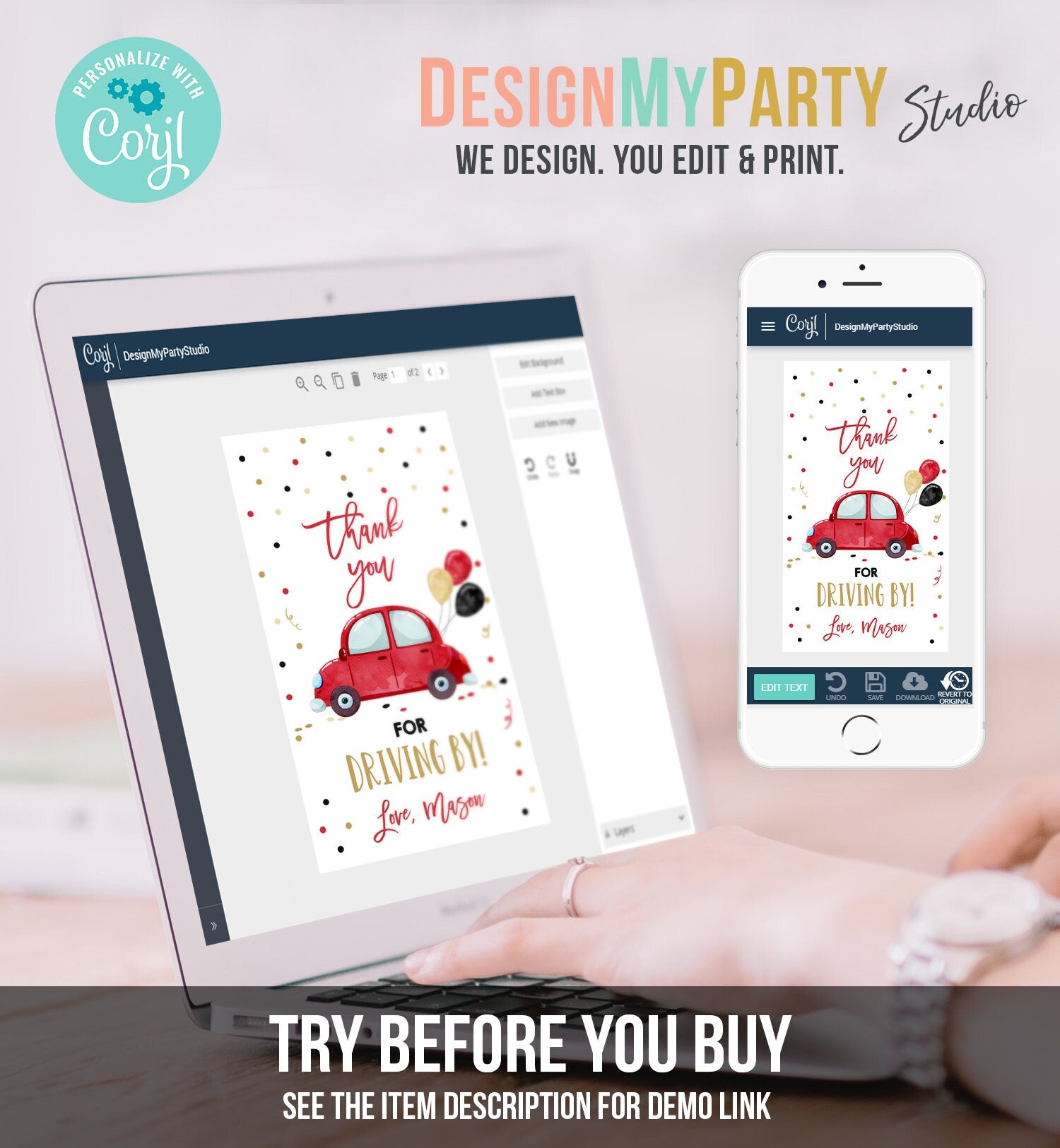 Editable Drive By Favor Tag Birthday Parade Drive Through Favors Party Thank You Gift Quarantine Red Car Corjl Template Printable 0333