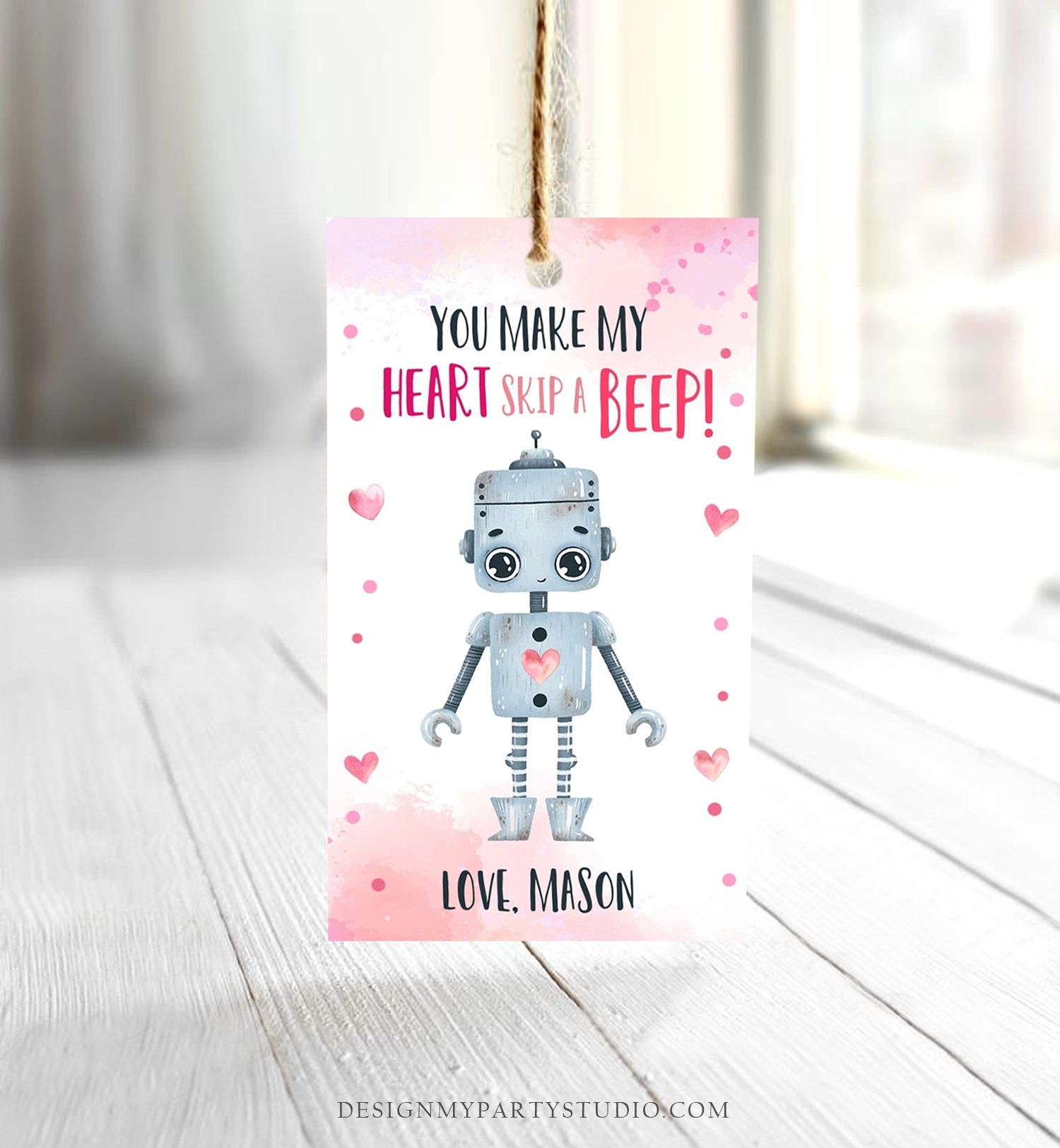 Editable Valentine's Day Favor Tag Thank You Robot Valentines Tag School You Make My Heart Skip a Beep Non-Candy Printable PRINTABLE 0370