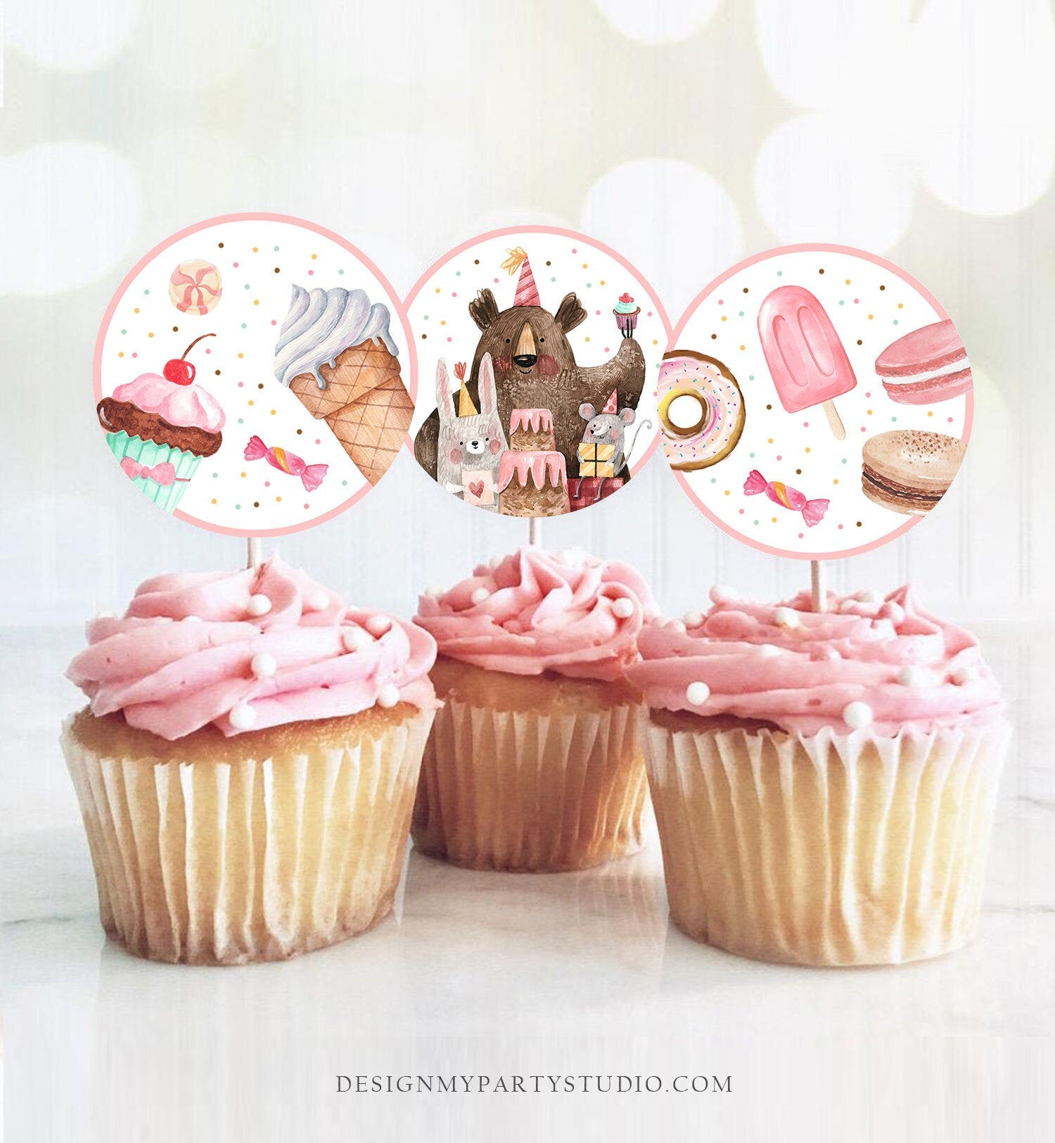 Sweet Celebration Cupcake Toppers Sweet One Birthday Two Sweet Cake Toppers Donut Ice Cream Sweets Second Download Digital PRINTABLE 0373