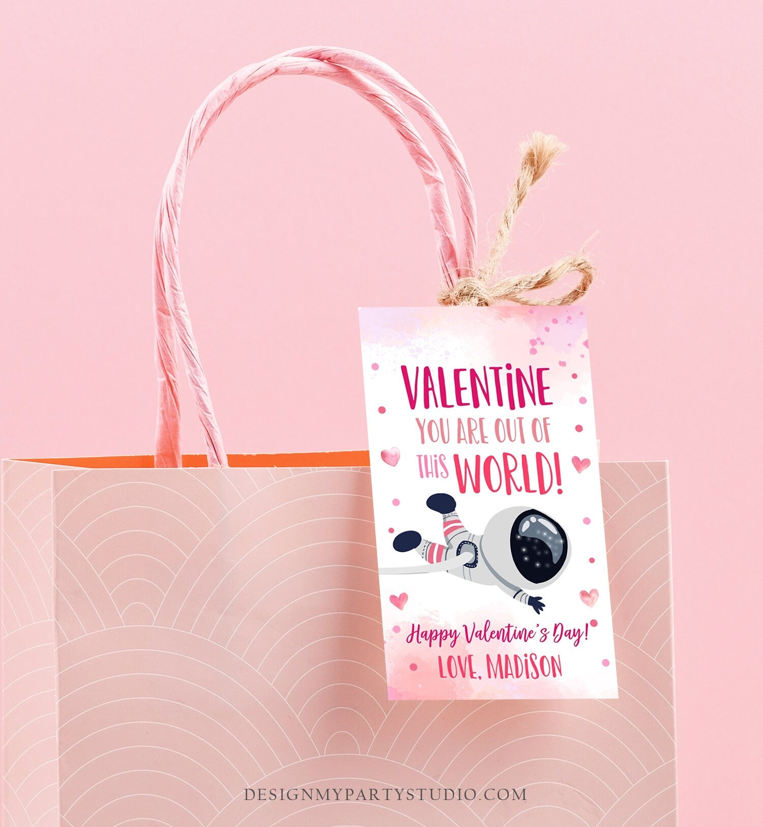 Editable Valentine You Are Out Of This World Favor Tag Thank You Space Astronaut Space Valentine's Day Tag School Non-Candy Printable 0370