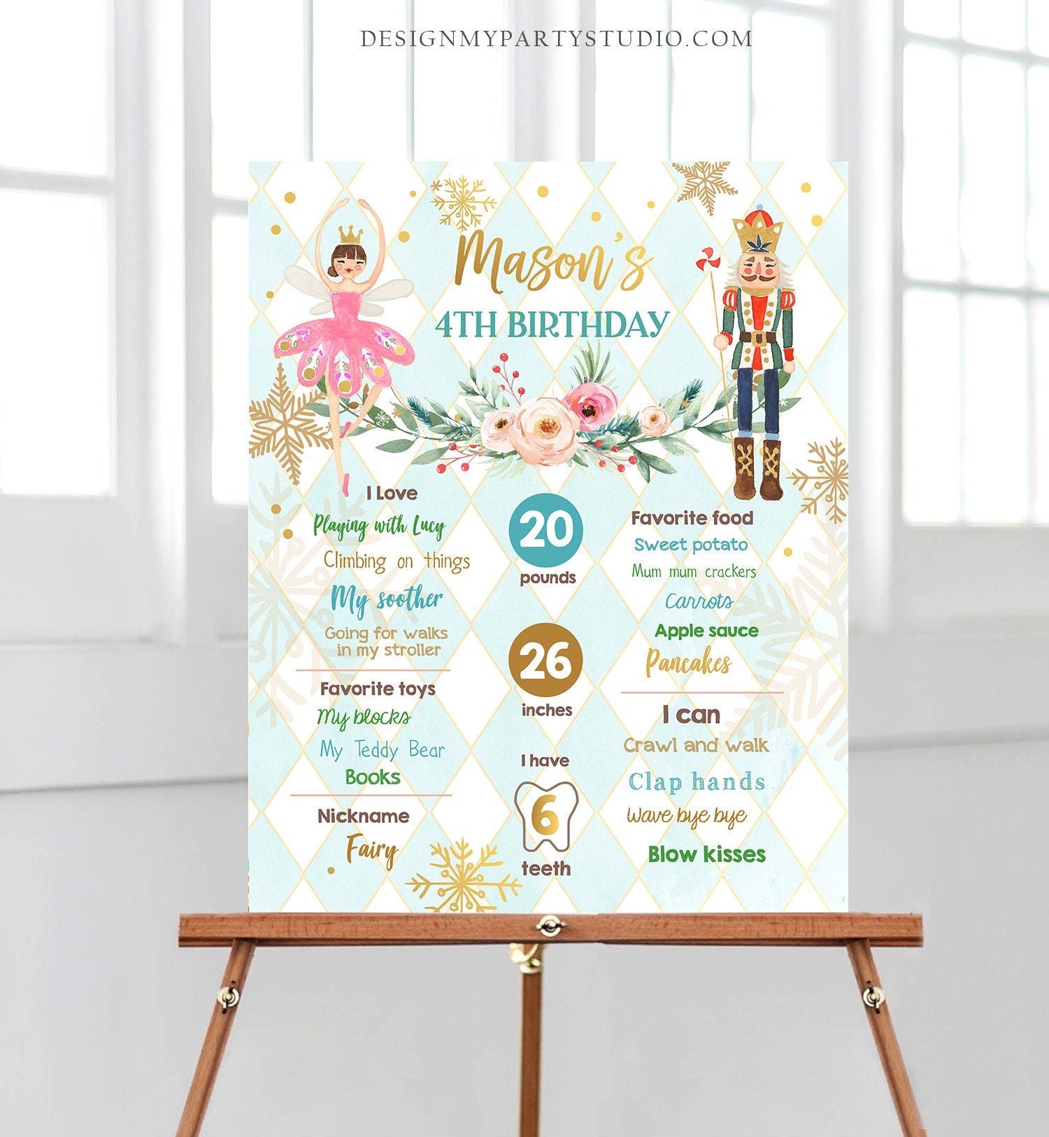 Editable Nutcracker Birthday Milestones Sign Boy First Birthday 1st Birthday Land of Sweets Milestone Board Corjl Template Printable 0352