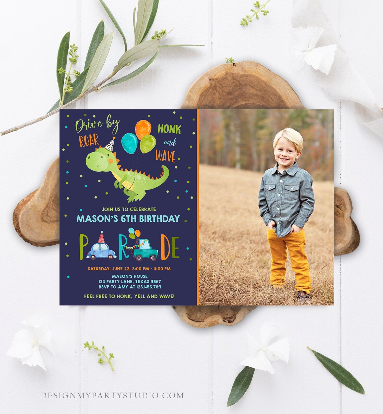Editable Dinosaur Drive By Birthday Parade Invitation Virtual Party Invite Honk Wave Car Boy Dino Quarantine Download Digital Corjl 0340