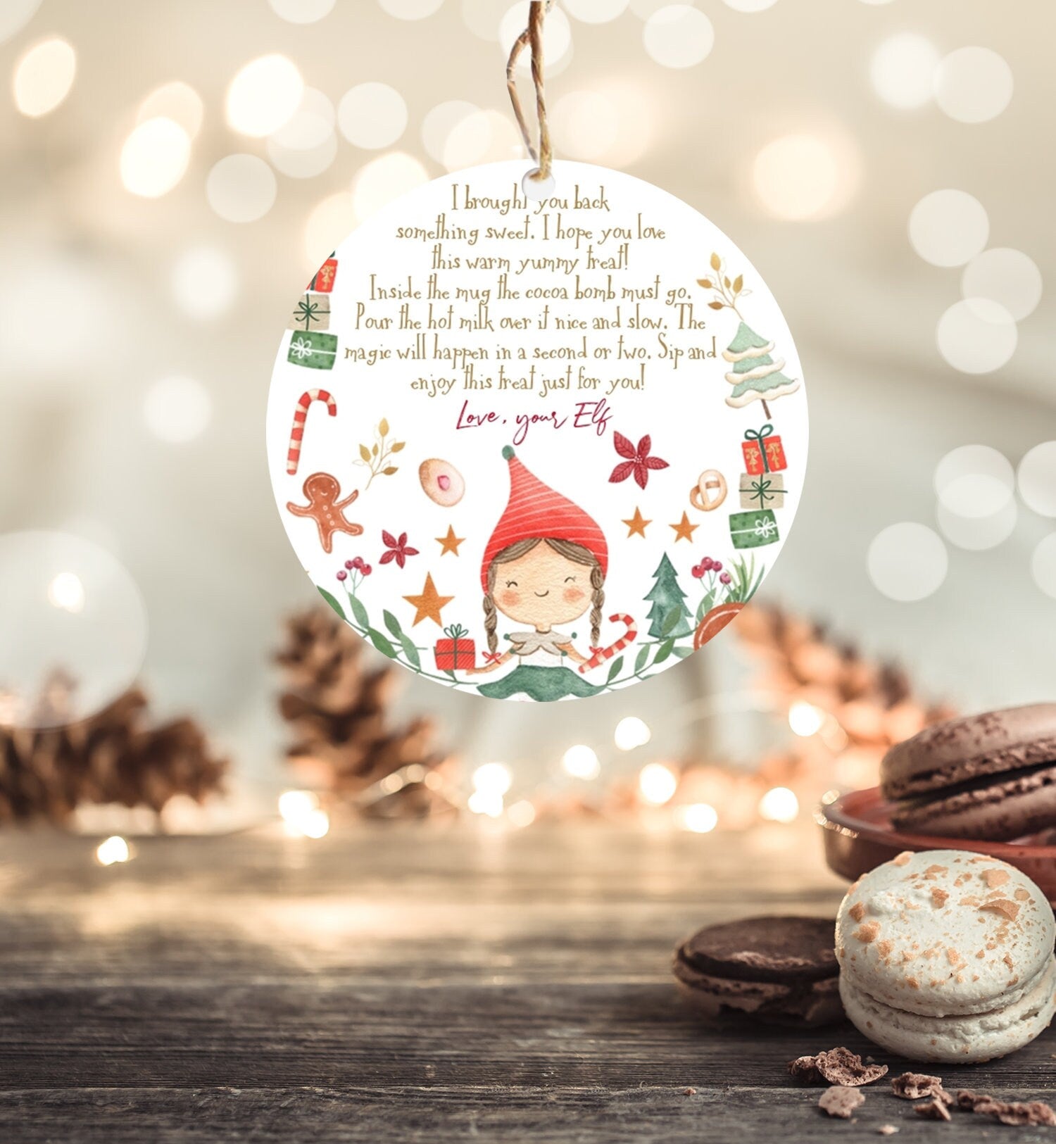 Editable Elf Hot Chocolate Bomb Tags Bomb Instructions Cocoa Favor Tags Elf Party Christmas Elf Visit Elf Birthday Digital PRINTABLE 0358