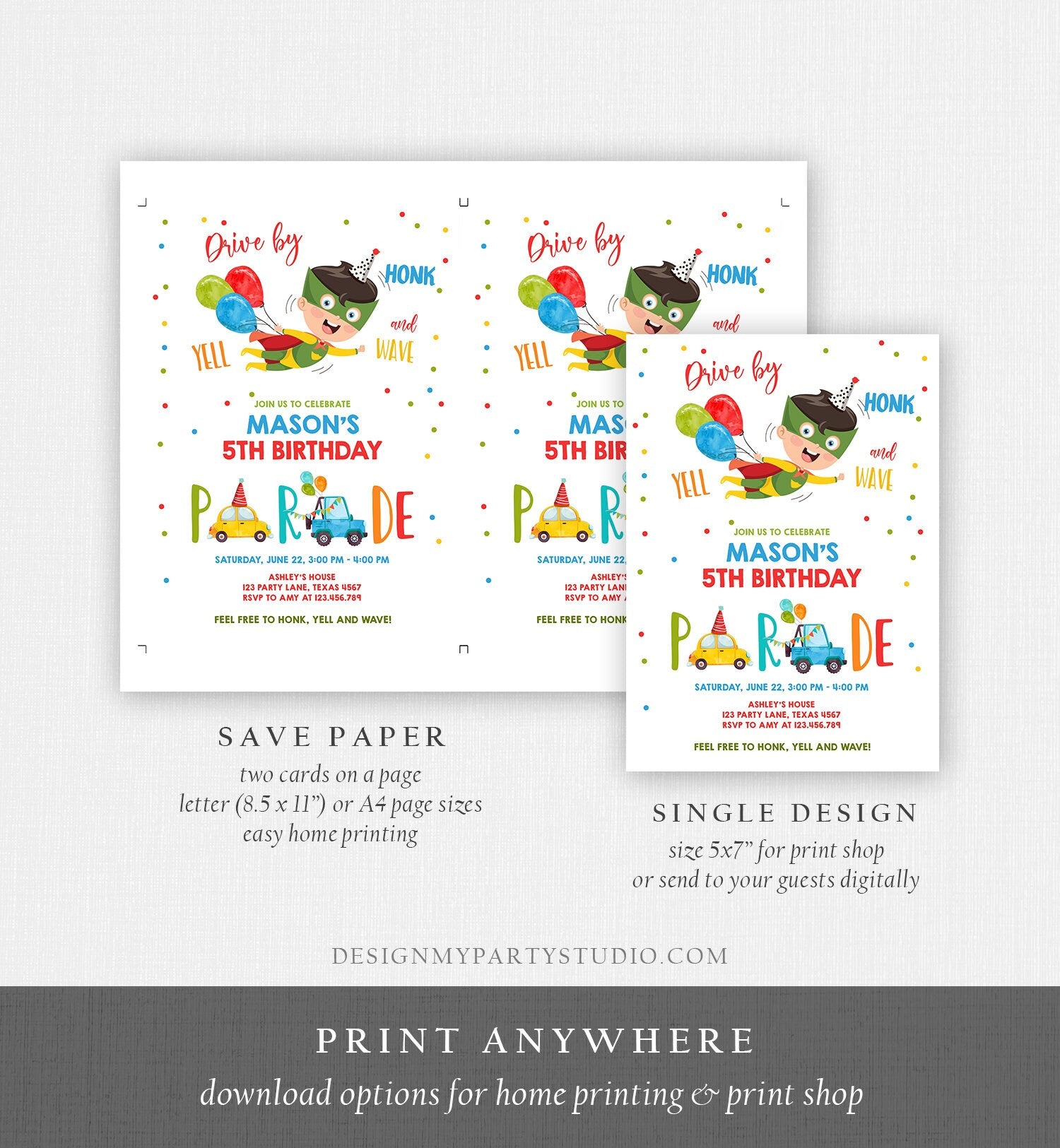 Editable Superhero Drive By Birthday Parade Invitation Superhero Party Invite Honk Wave Car Boy Quarantine Download Digital Corjl 0376