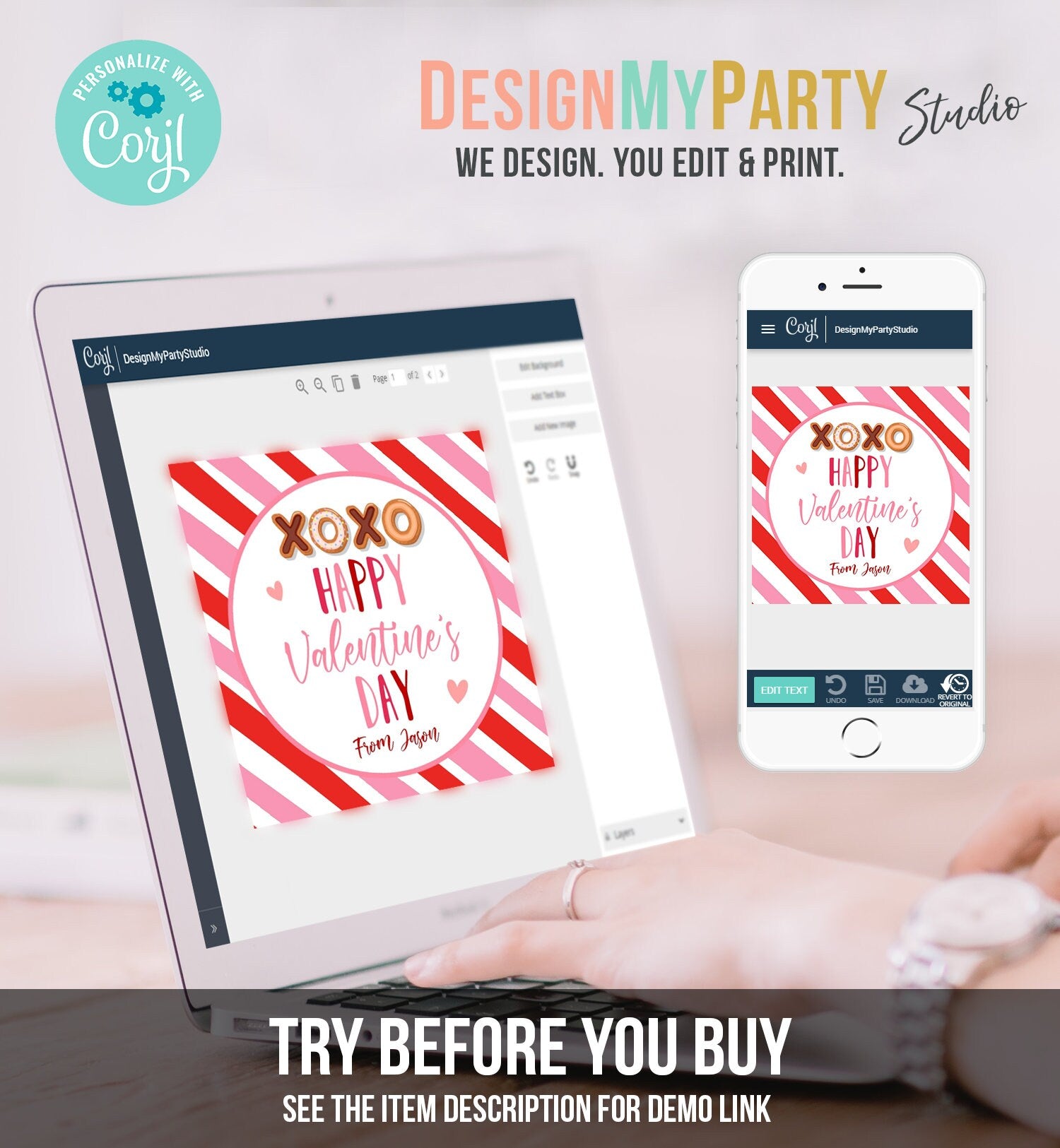 Editable Valentine's Day Cookie Tags Happy Valentine's Day Cookies Tag Sticker xoxo Kisses Valentines Day Card Labels Digital PRINTABLE 0370