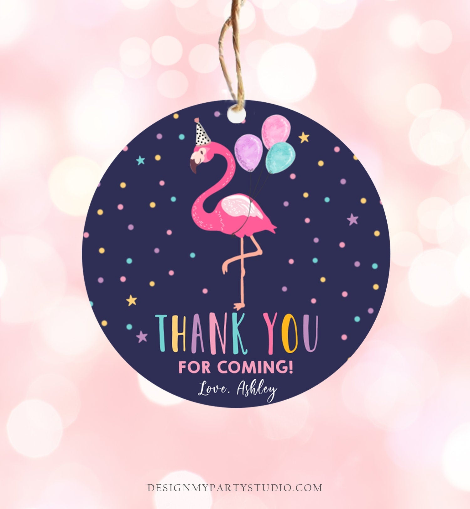 Editable Flamingo Favor Tag Drive By Birthday Favors Party Parade Cars Tropical Thank You Gift Tags Pink Girl Corjl Template Printable 0200