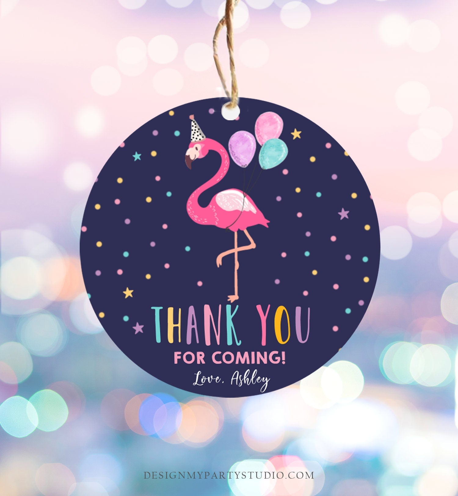 Editable Flamingo Favor Tag Drive By Birthday Favors Party Parade Cars Tropical Thank You Gift Tags Pink Girl Corjl Template Printable 0200