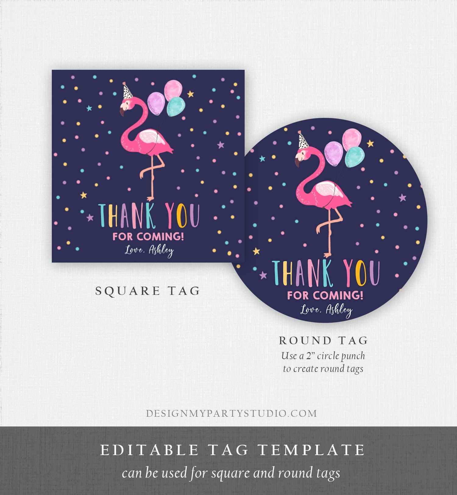 Editable Flamingo Favor Tag Drive By Birthday Favors Party Parade Cars Tropical Thank You Gift Tags Pink Girl Corjl Template Printable 0200