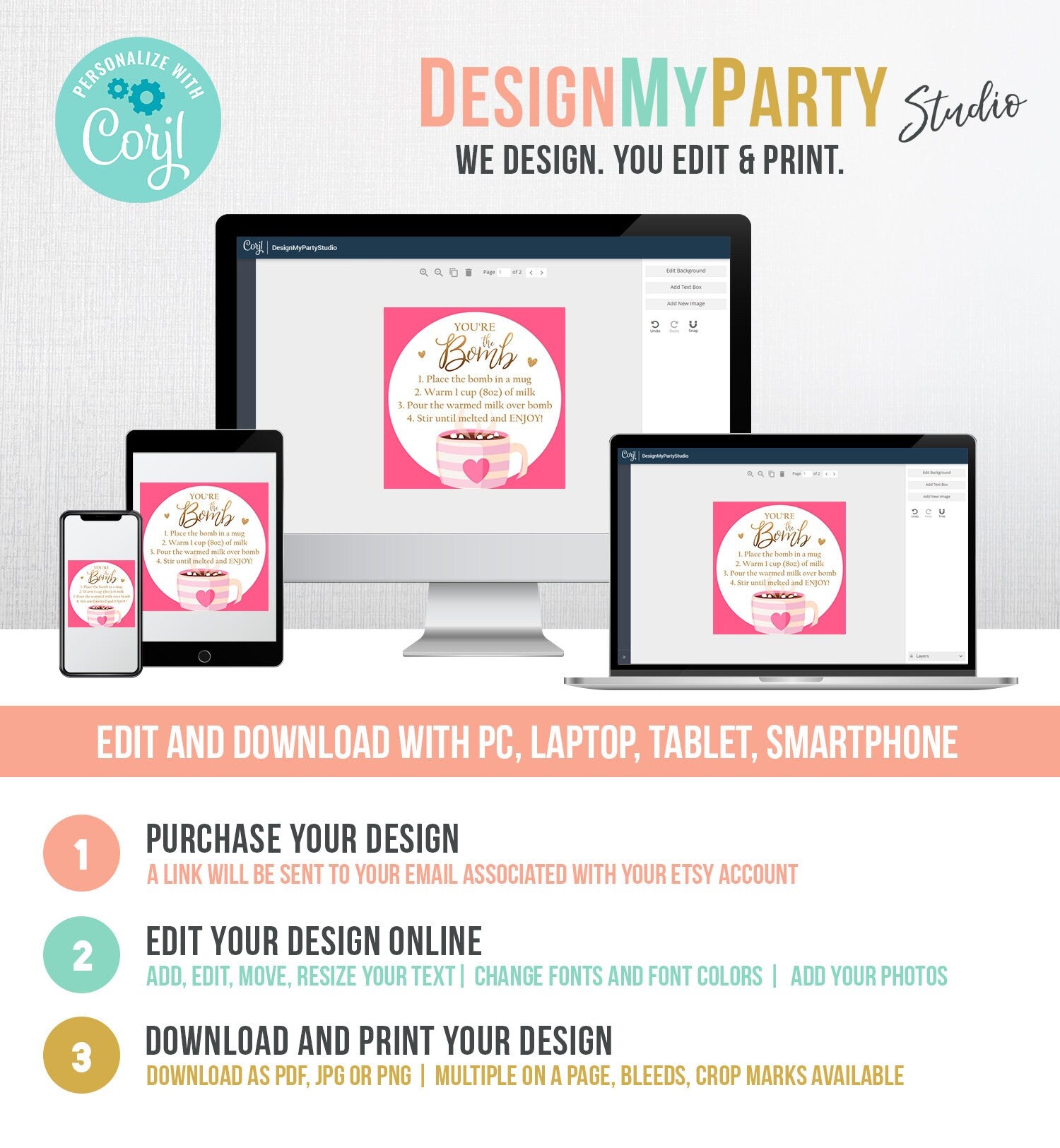 Editable Hot Chocolate Bomb Tags Bomb Instructions Valentine Hot Cocoa Bomb Favor Tags Valentine Gift You're The Bomb Digital PRINTABLE 0370