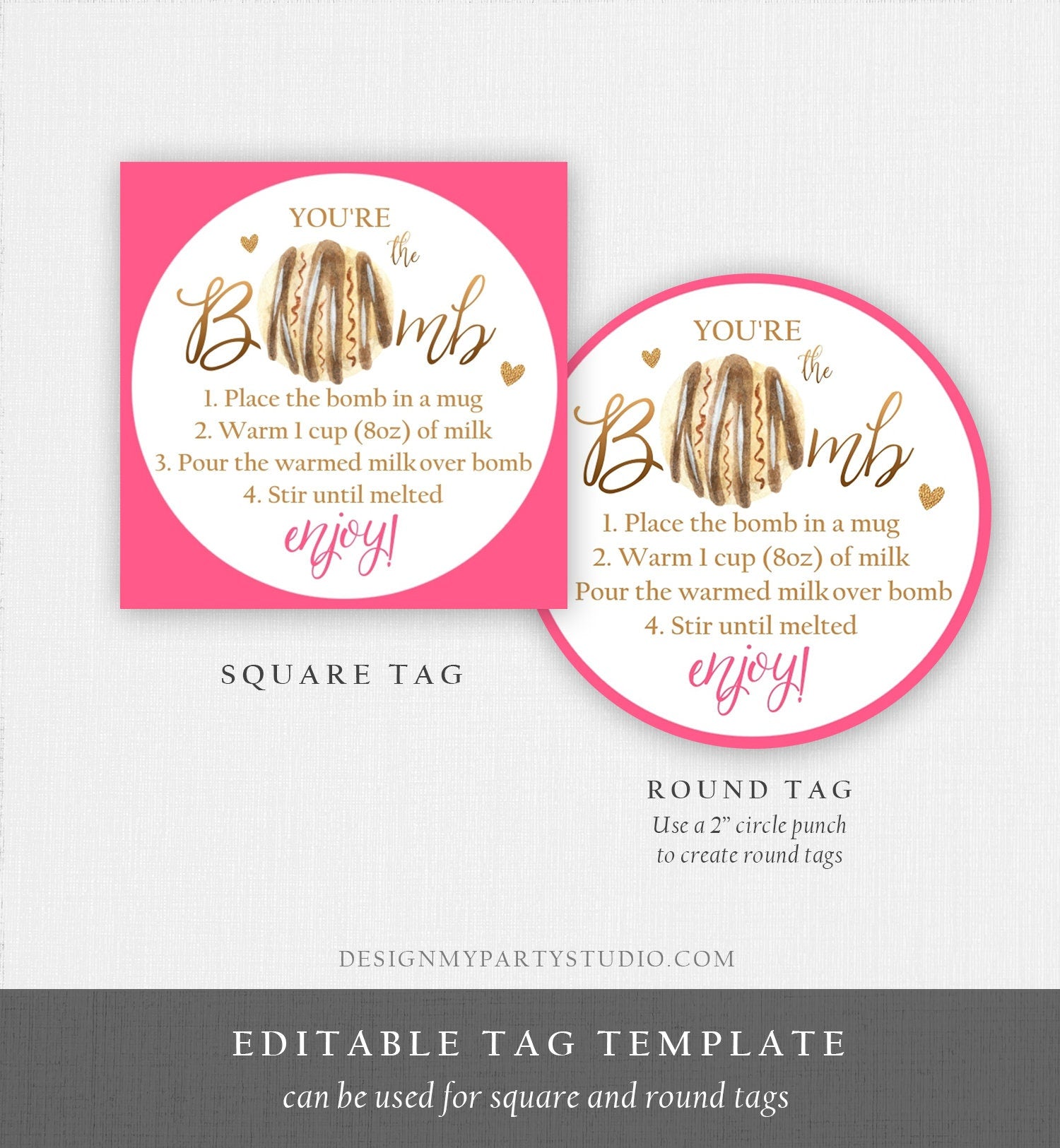 Editable Hot Chocolate Bomb Tags Bomb Instructions Valentine Hot Cocoa Bomb Favor Tags Valentine Gift You're The Bomb Digital PRINTABLE 0370