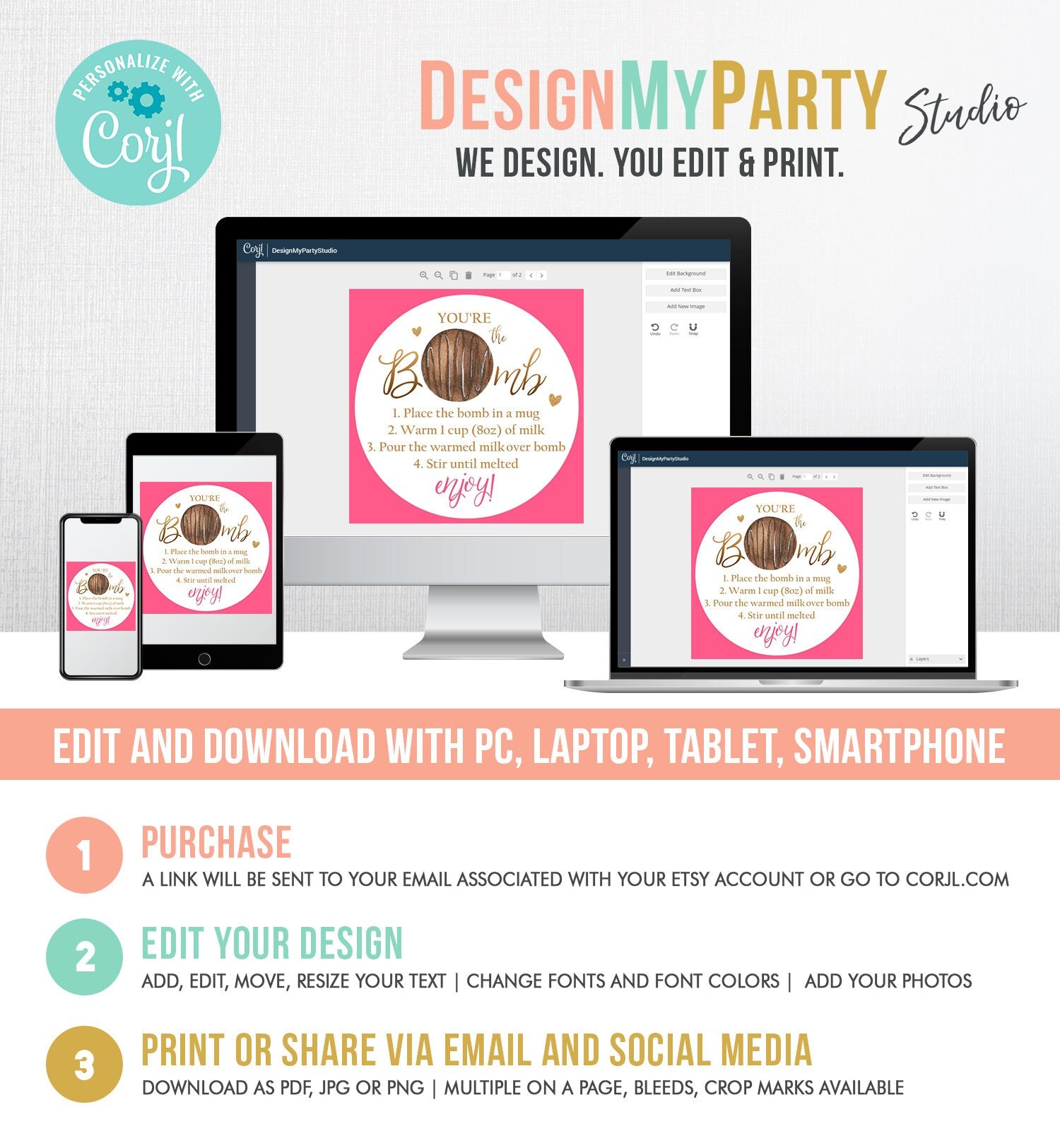 Editable Hot Chocolate Bomb Tags Bomb Instructions Valentine Hot Cocoa Bomb Favor Tags Valentine Gift You're The Bomb Digital PRINTABLE 0370