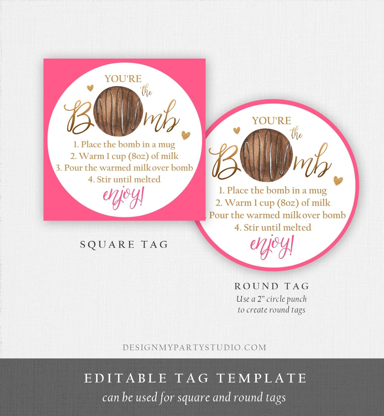 Editable Hot Chocolate Bomb Tags Bomb Instructions Valentine Hot Cocoa Bomb Favor Tags Valentine Gift You're The Bomb Digital PRINTABLE 0370
