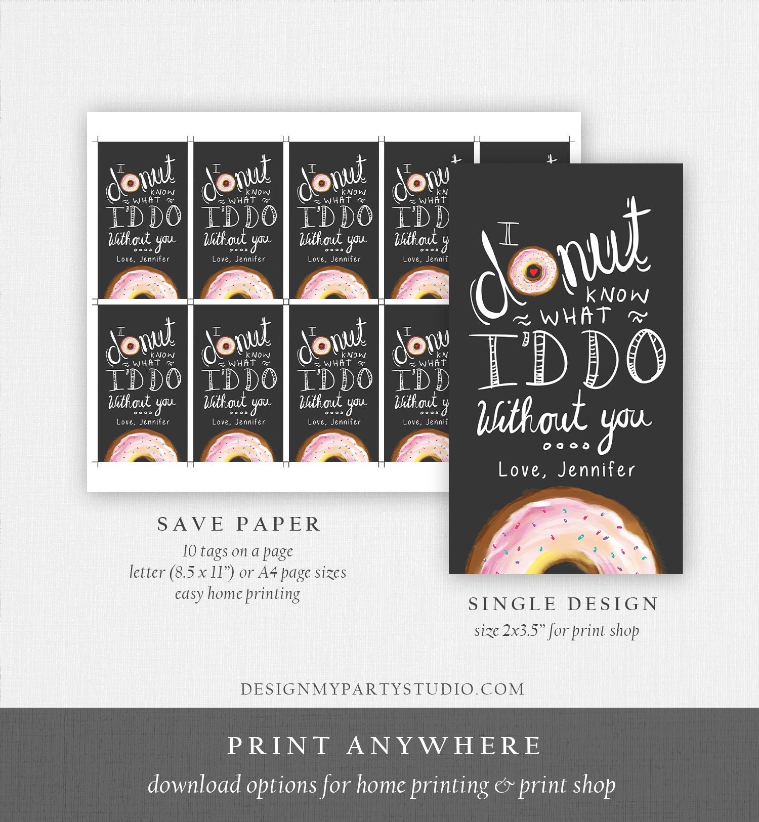 Editable Donut Valentine Tag Valentine's Day Card for Kids School Donut Know Classroom Cookie Tag Printable Personalized PRINTABLE 0368 0370