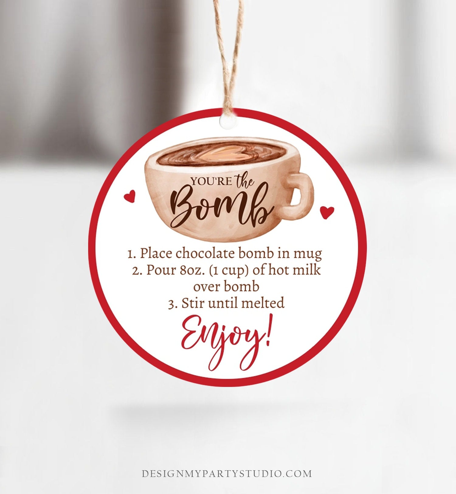 Editable Valentine Hot Chocolate Bomb Tags Bomb Instructions Hot Cocoa Bomb Favor Tags Valentine Gift You're The Bomb Digital PRINTABLE 0370