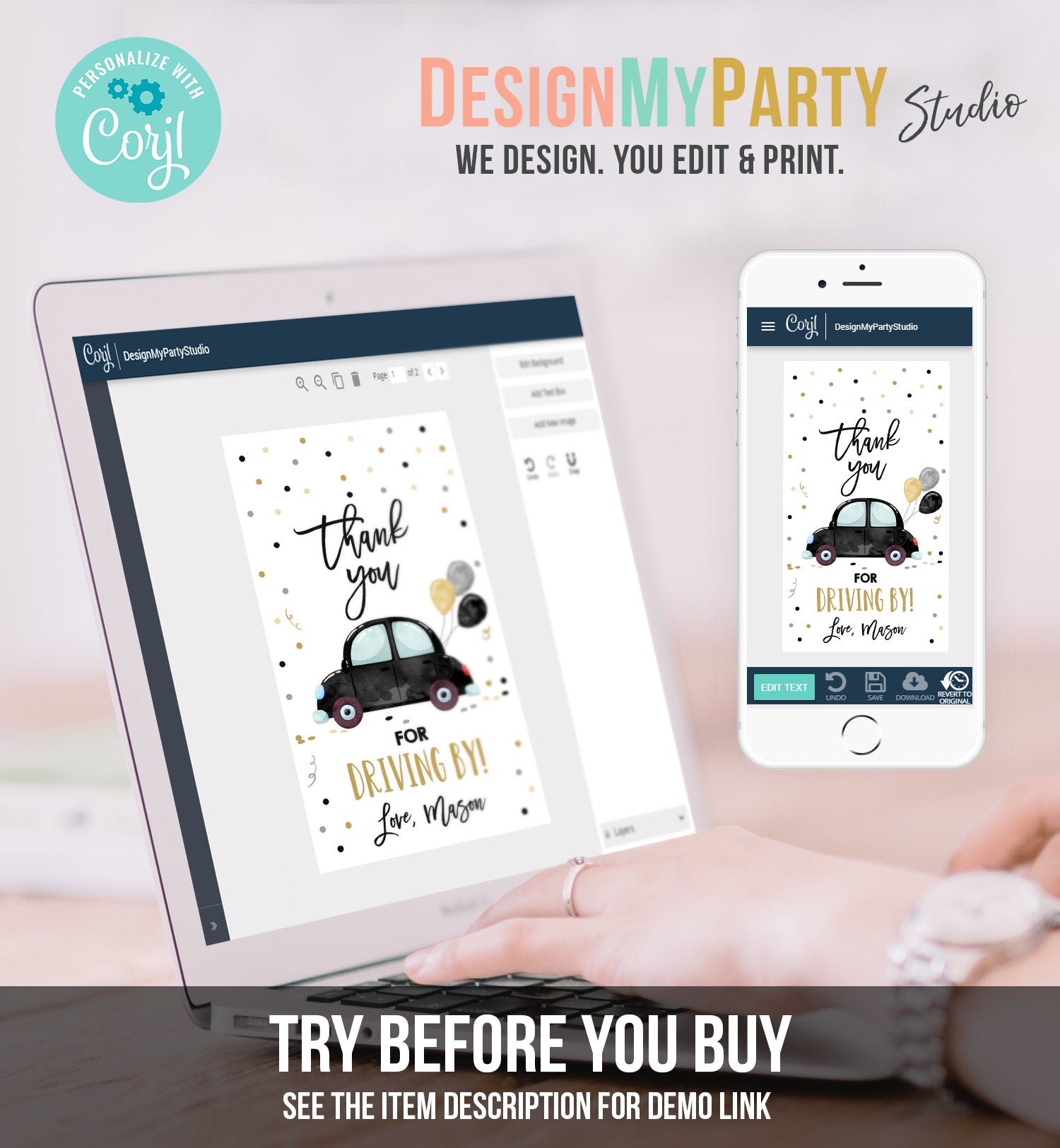 Editable Drive By Favor Tag Birthday Parade Drive Through Favors Party Thank You Gift Quarantine Black Car Corjl Template Printable 0333