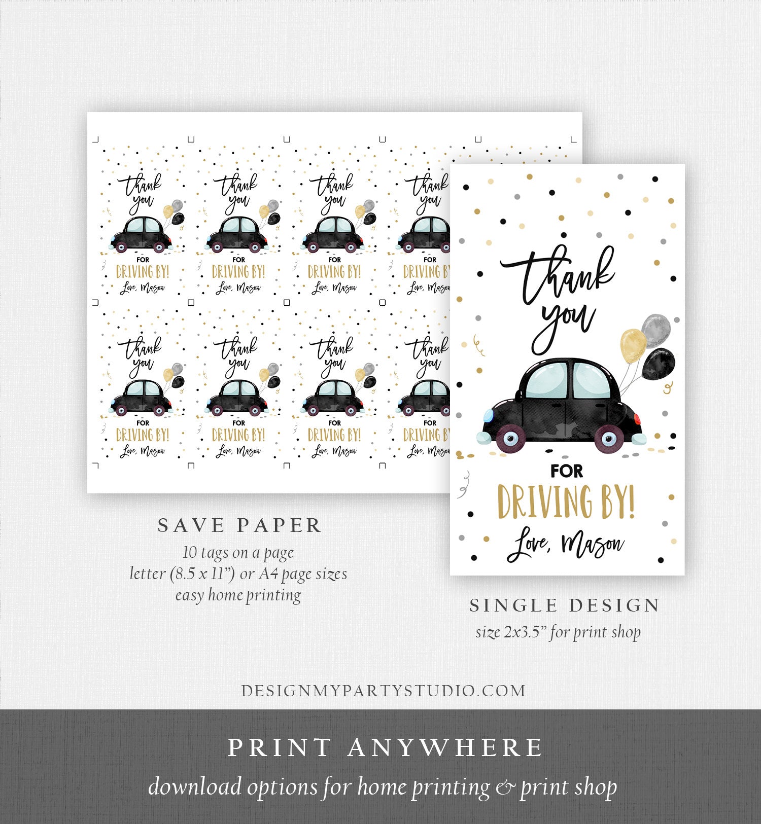 Editable Drive By Favor Tag Birthday Parade Drive Through Favors Party Thank You Gift Quarantine Black Car Corjl Template Printable 0333