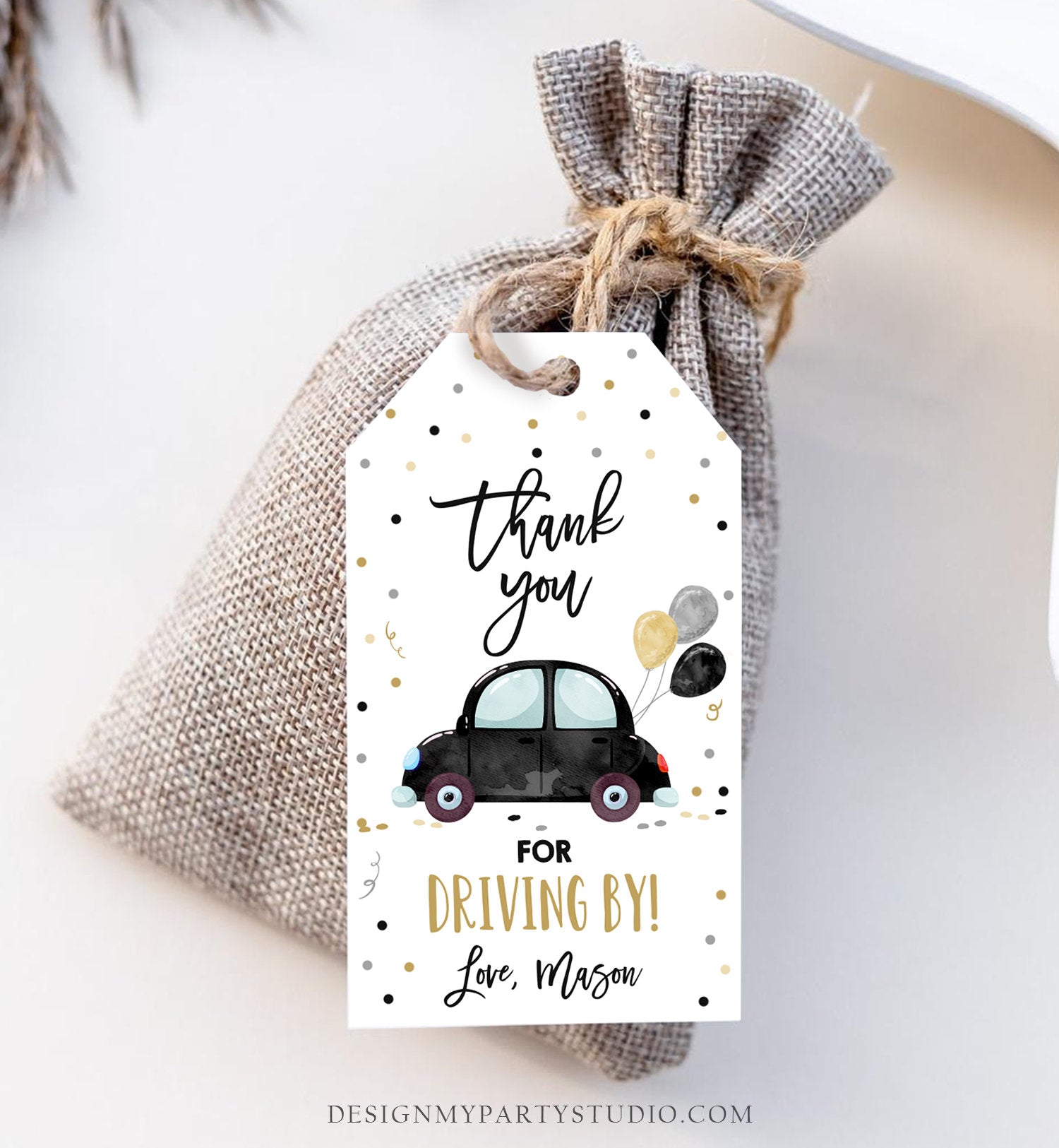 Editable Drive By Favor Tag Birthday Parade Drive Through Favors Party Thank You Gift Quarantine Black Car Corjl Template Printable 0333