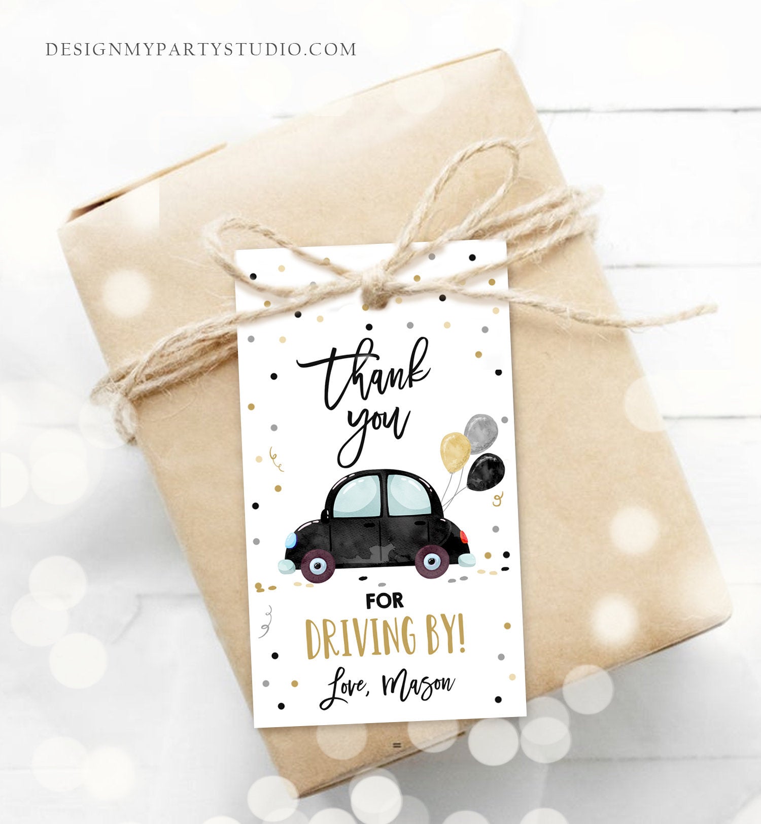 Editable Drive By Favor Tag Birthday Parade Drive Through Favors Party Thank You Gift Quarantine Black Car Corjl Template Printable 0333