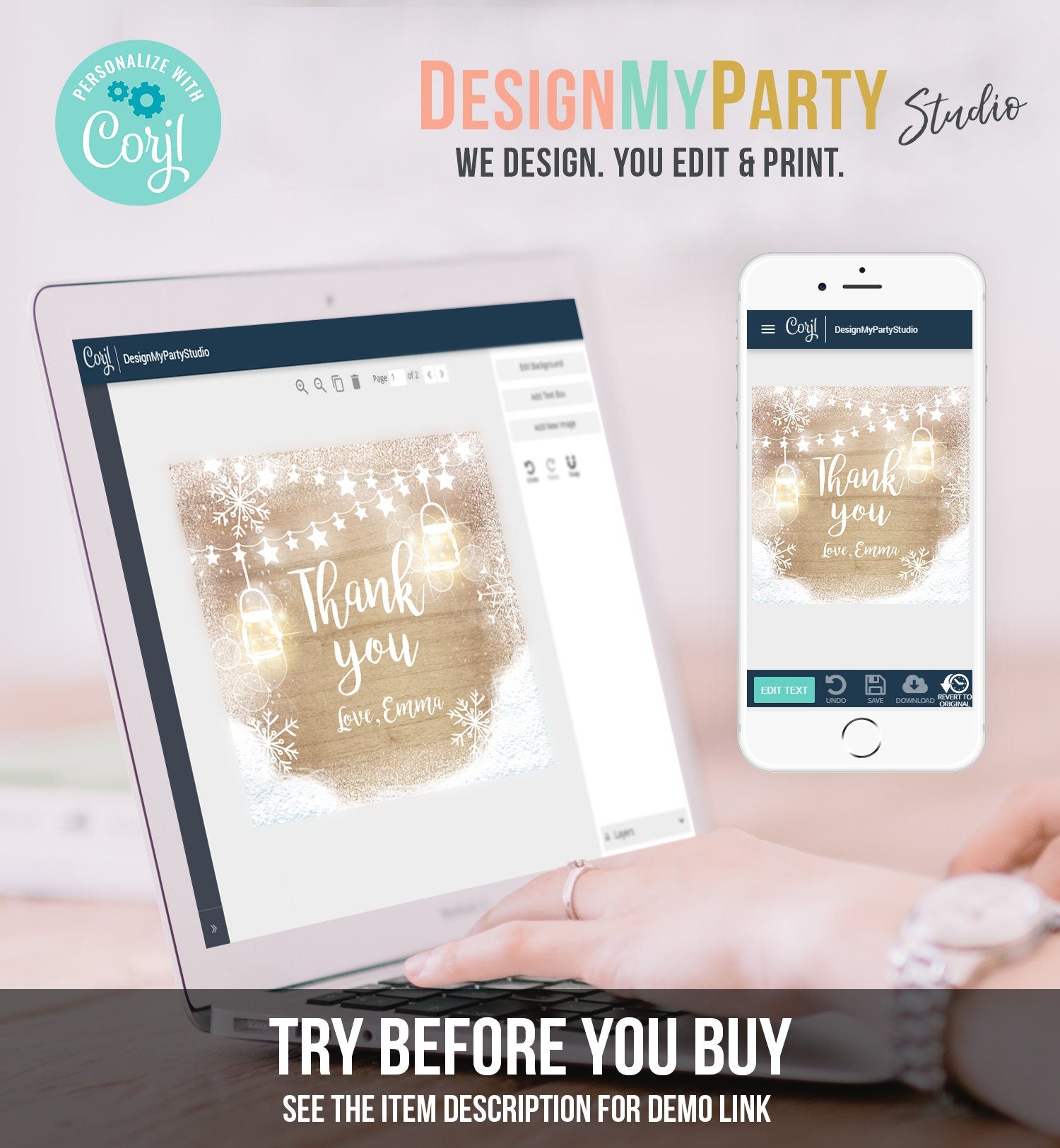 Editable Winter Thank You Favor Tag Baby Shower Birthday Rustic Wood Snowflakes Snow Winter Onederland Digital Corjl Template Printable 0031