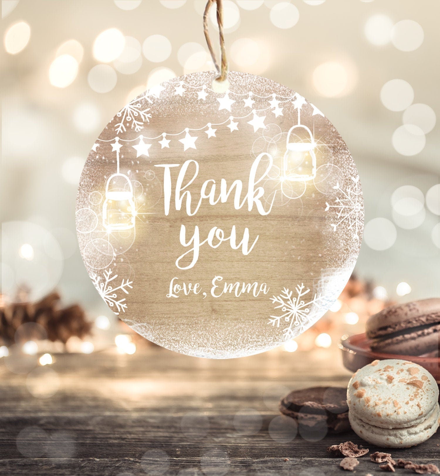Editable Winter Thank You Favor Tag Baby Shower Birthday Rustic Wood Snowflakes Snow Winter Onederland Digital Corjl Template Printable 0031