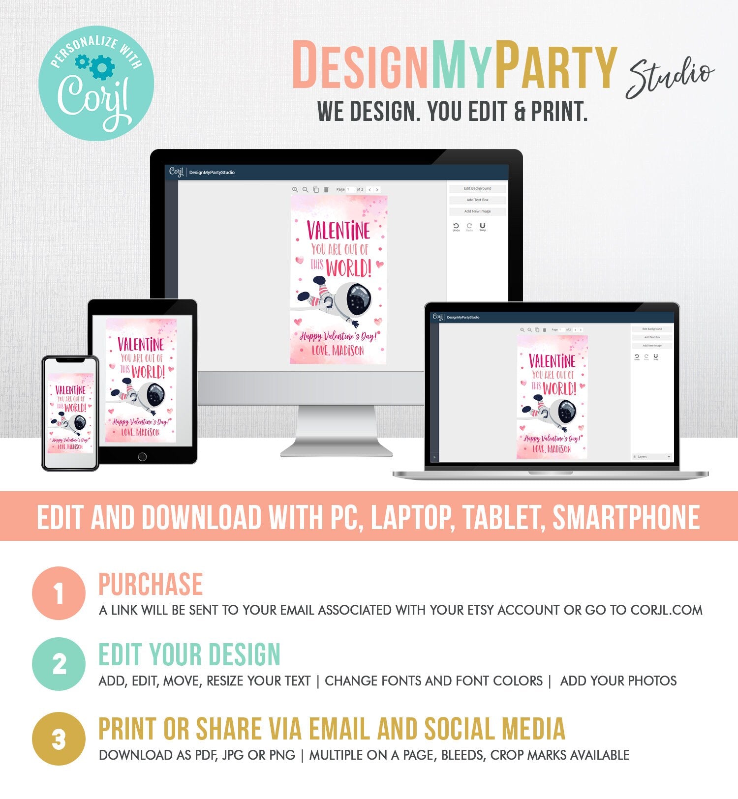 Editable Valentine You Are Out Of This World Favor Tag Thank You Space Astronaut Space Valentine's Day Tag School Non-Candy Printable 0370