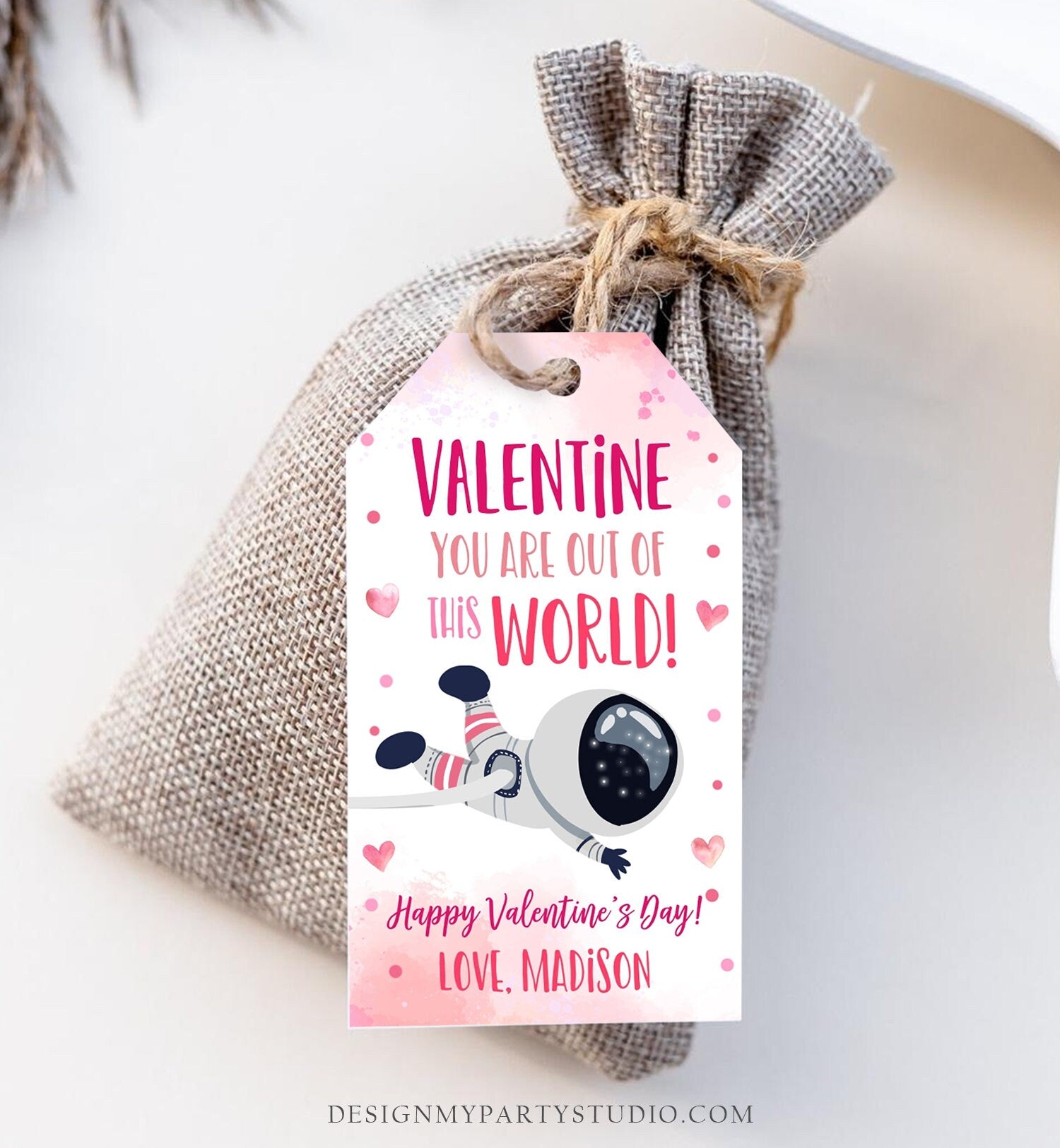 Editable Valentine You Are Out Of This World Favor Tag Thank You Space Astronaut Space Valentine's Day Tag School Non-Candy Printable 0370