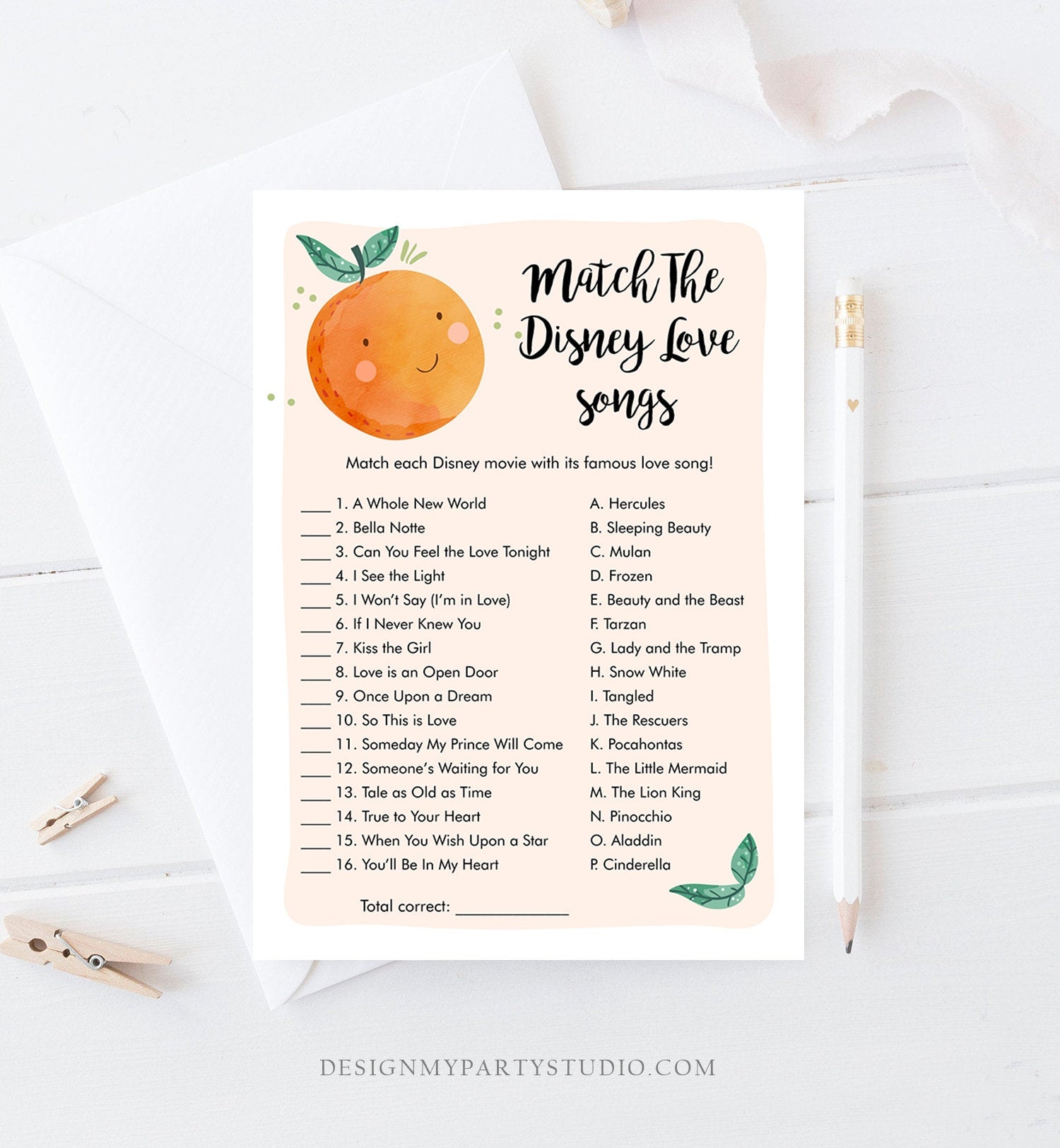 Editable Disney Love Quotes Shower Game Match Disney Love Songs Wedding Shower Activity Little Cutie Baby Shower Game Corjl Printable 0330