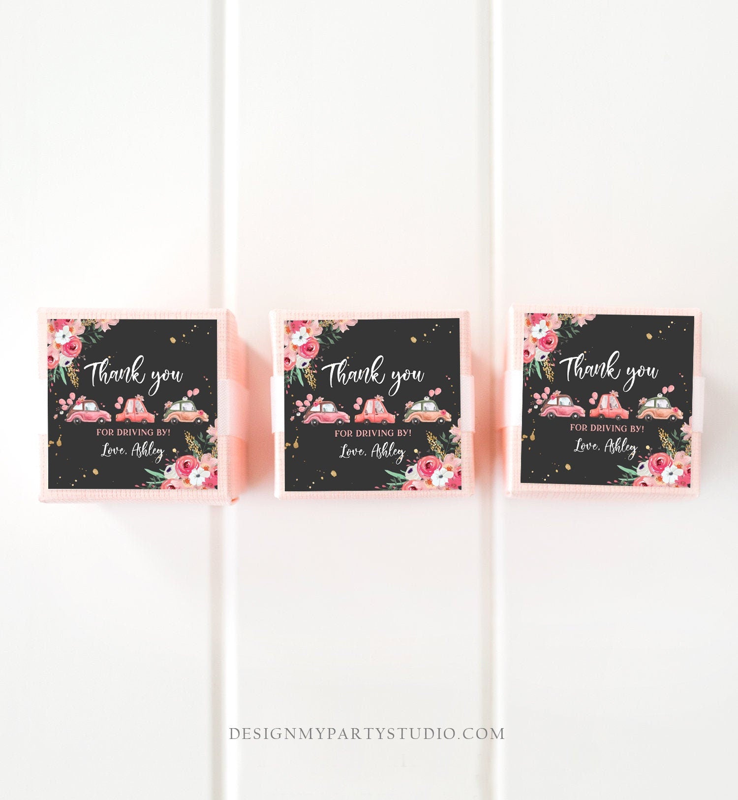 Editable Drive By Favor Tag Thank You Driving By Baby Shower Birthday Parade Gift Tags Quarantine Pink Floral Car Girl Corjl Template 0335