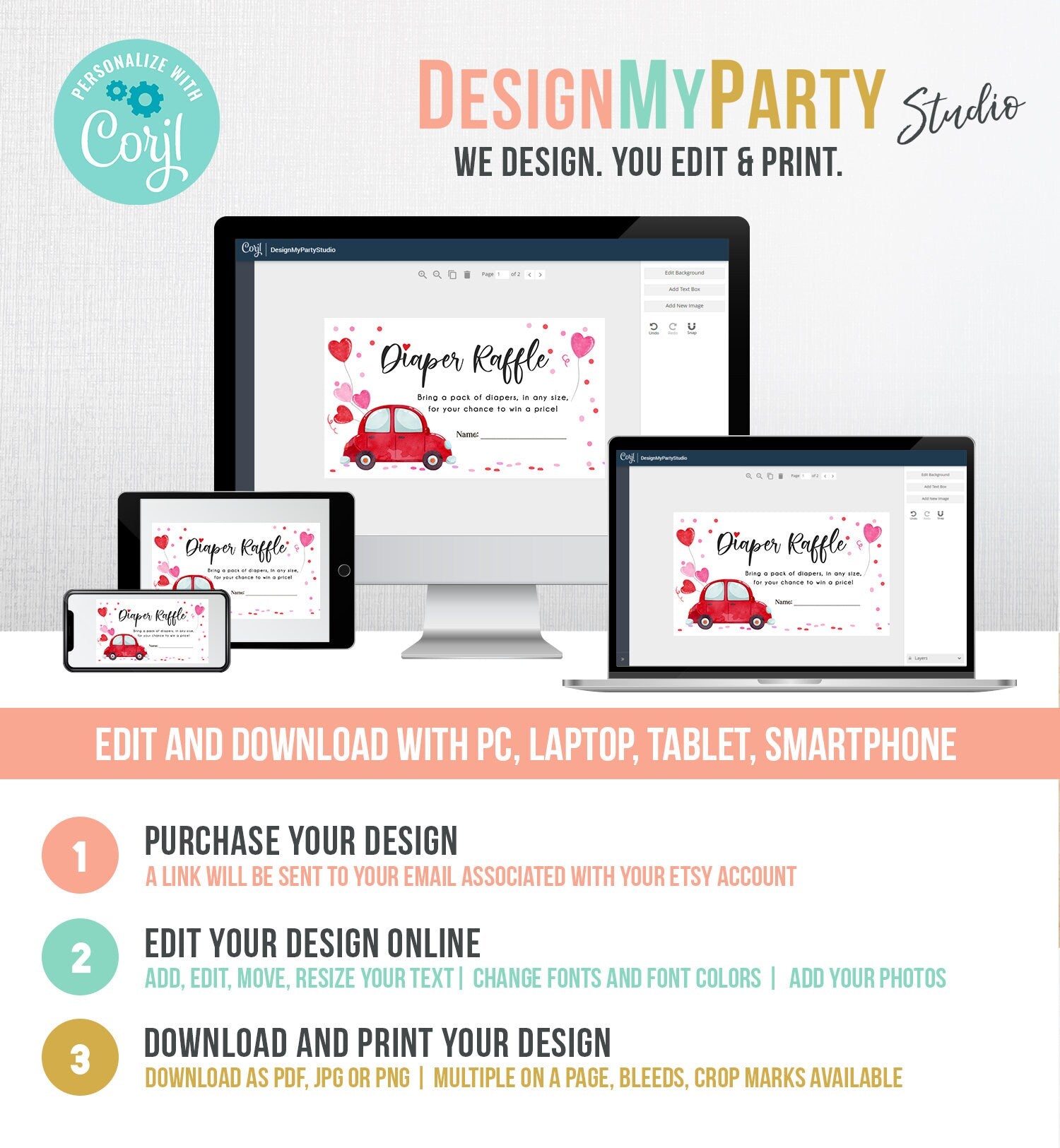 Editable Drive By Diaper Raffle Ticket Sweetheart Valentine Baby Shower Hearts Pink Girl Red Through Car Diaper Game Corjl Template 0365