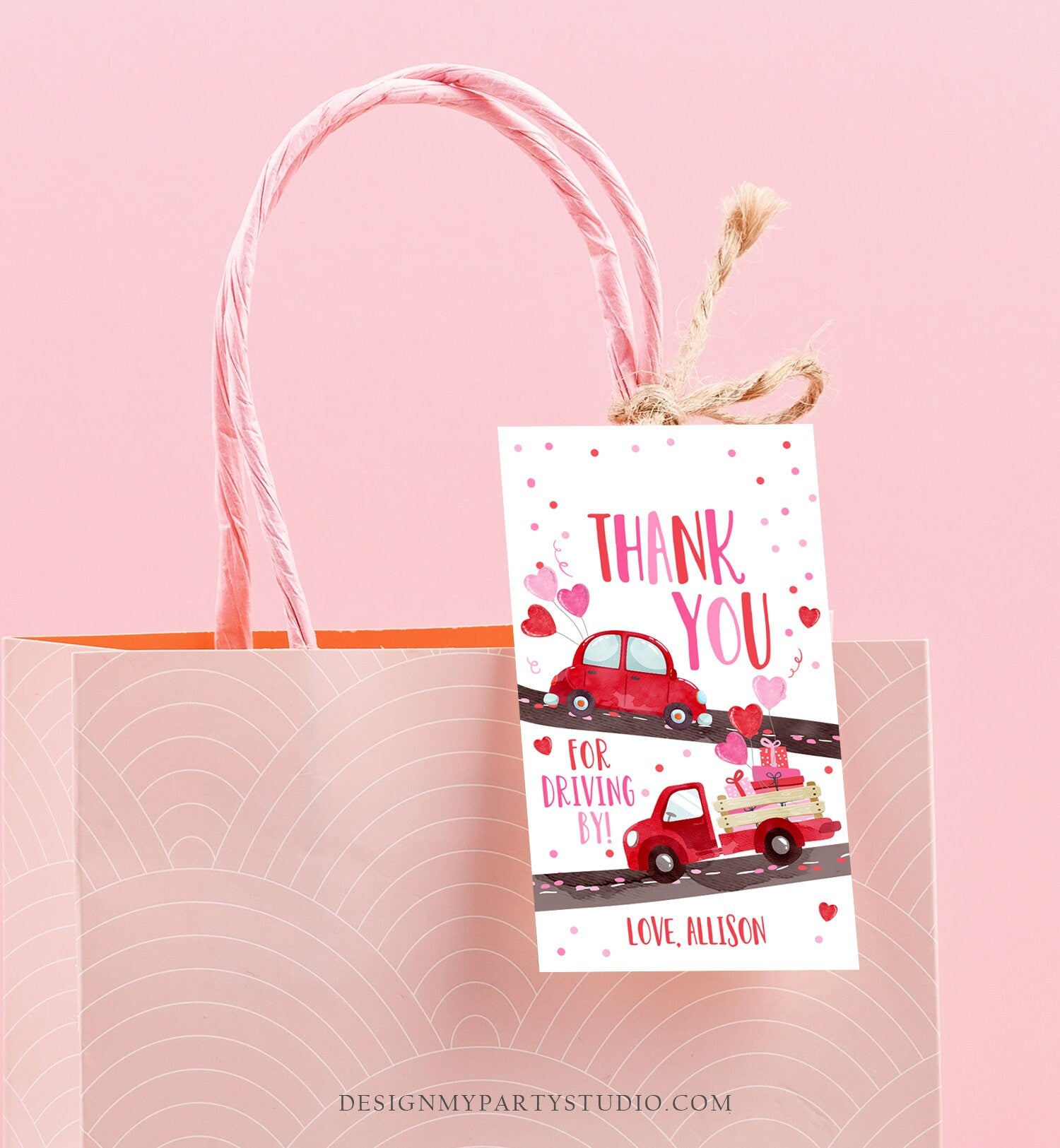 Editable Drive By Favor Tag Sweetheart Valentine Hearts Drive Through Baby Shower Bridal Shower Birthday Thank You Gift Tags Girl Corjl 0365
