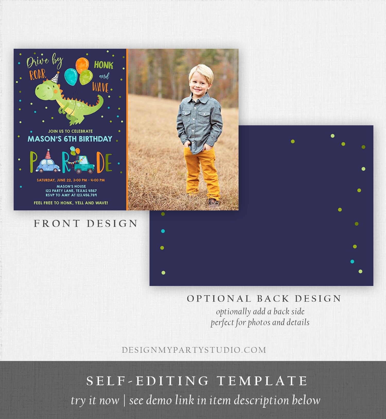 Editable Dinosaur Drive By Birthday Parade Invitation Virtual Party Invite Honk Wave Car Boy Dino Quarantine Download Digital Corjl 0340