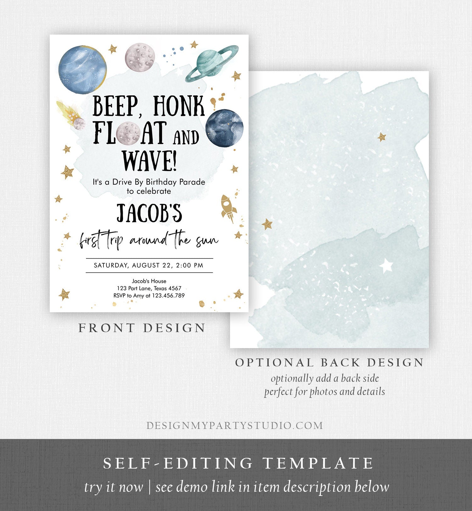 Editable Outer Space Drive By Birthday Invitation Space Galaxy Drive Through Quarantine Stars Floating By Template Corjl Printable 0357