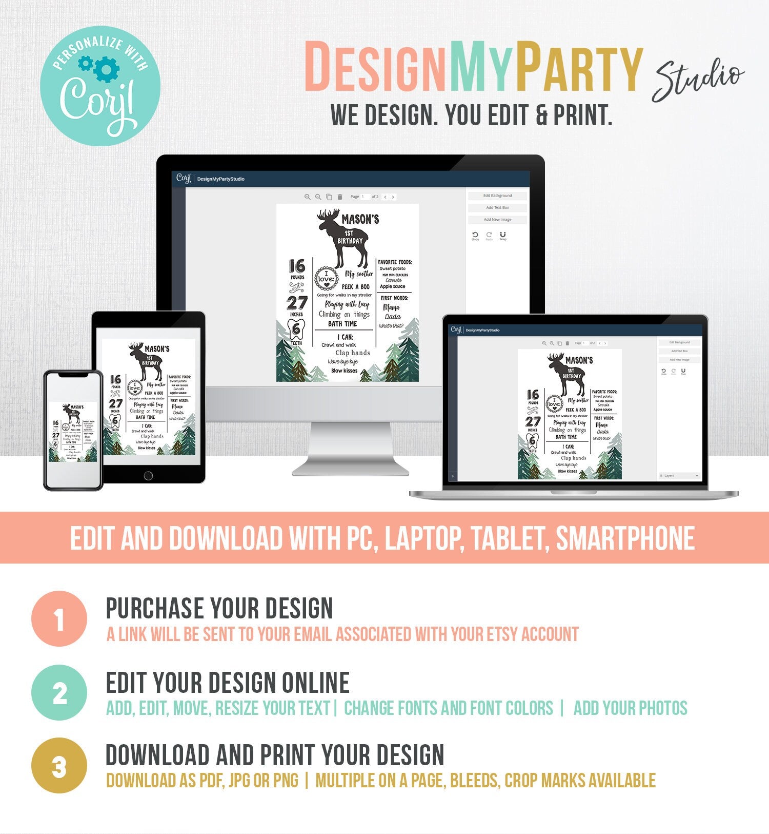 Editable Lumberjack Birthday Milestones Sign Wild One Stat Poster Infographic Woodland 1st Birthday Moose Template Printable Corjl 0377