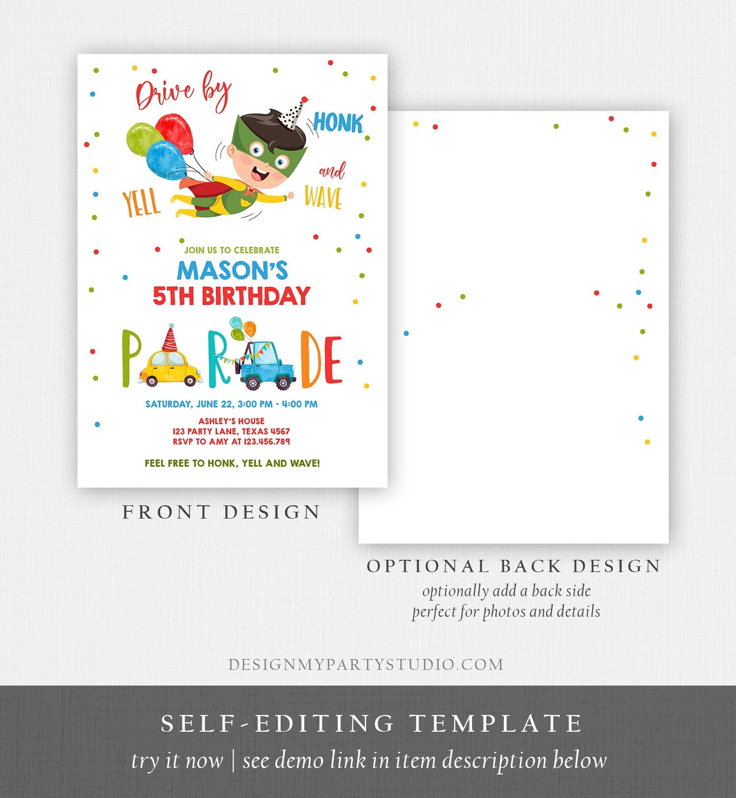 Editable Superhero Drive By Birthday Parade Invitation Superhero Party Invite Honk Wave Car Boy Quarantine Download Digital Corjl 0376