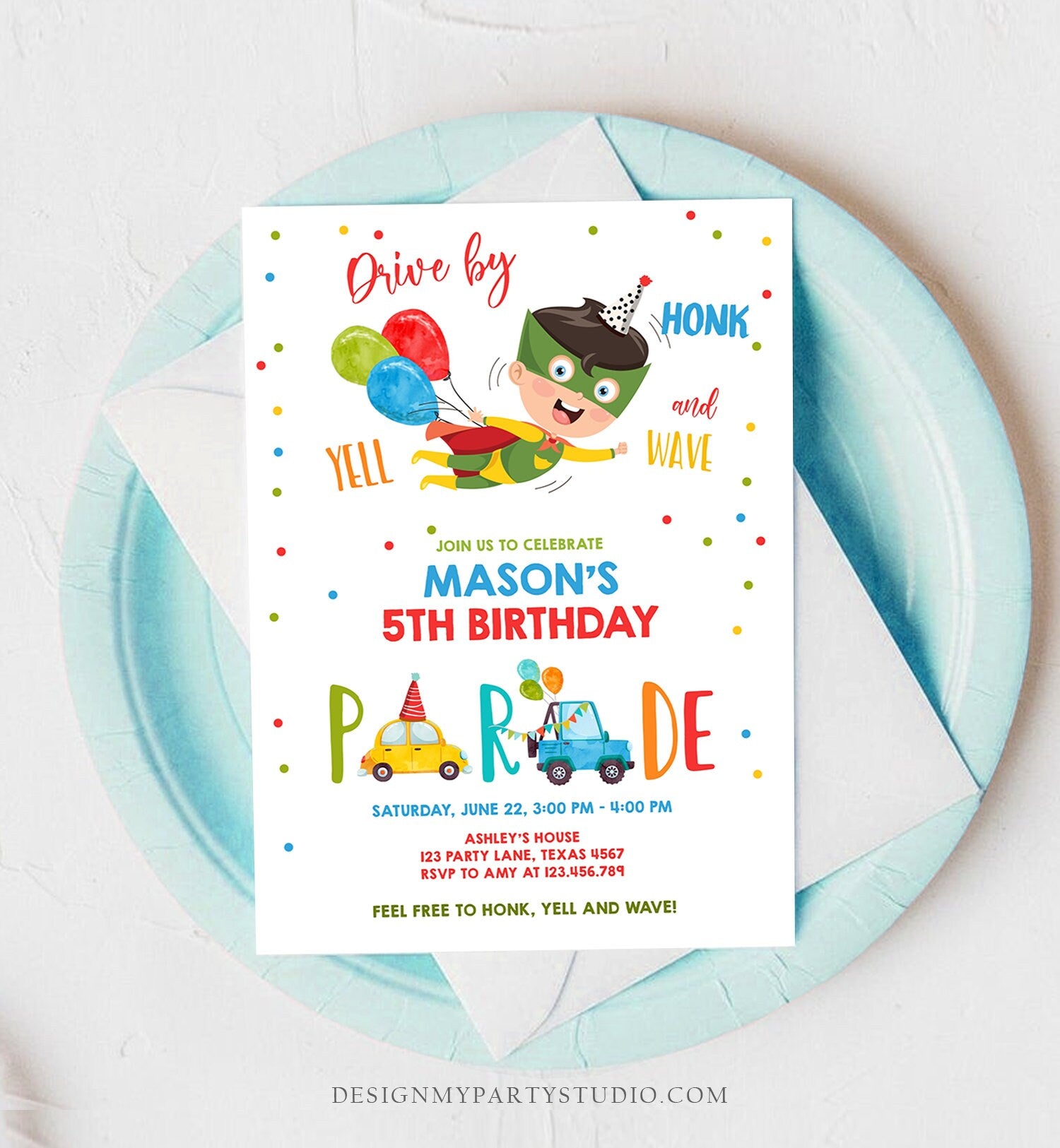 Editable Superhero Drive By Birthday Parade Invitation Superhero Party Invite Honk Wave Car Boy Quarantine Download Digital Corjl 0376