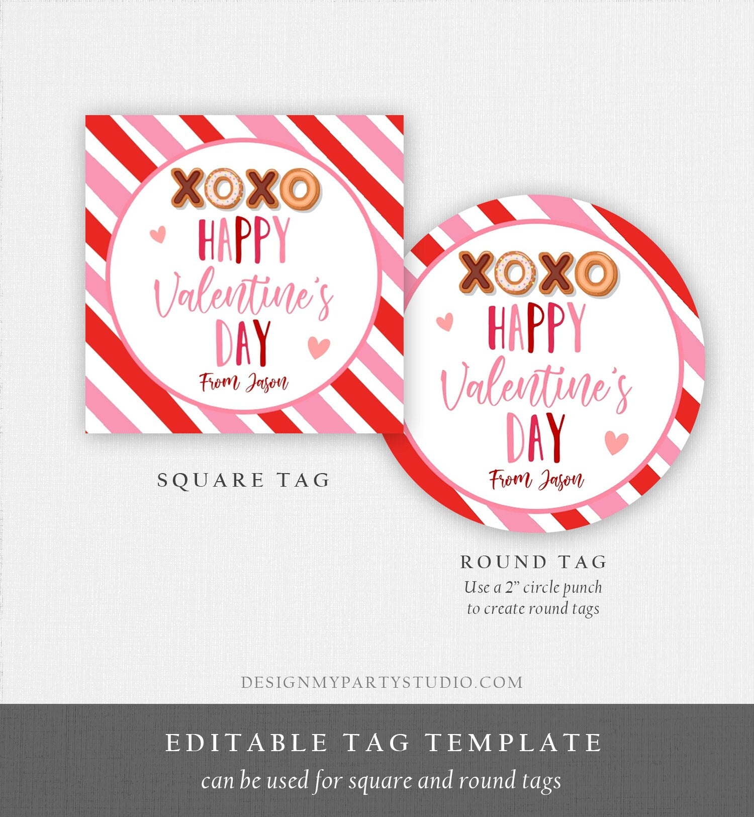 Editable Valentine's Day Cookie Tags Happy Valentine's Day Cookies Tag Sticker xoxo Kisses Valentines Day Card Labels Digital PRINTABLE 0370