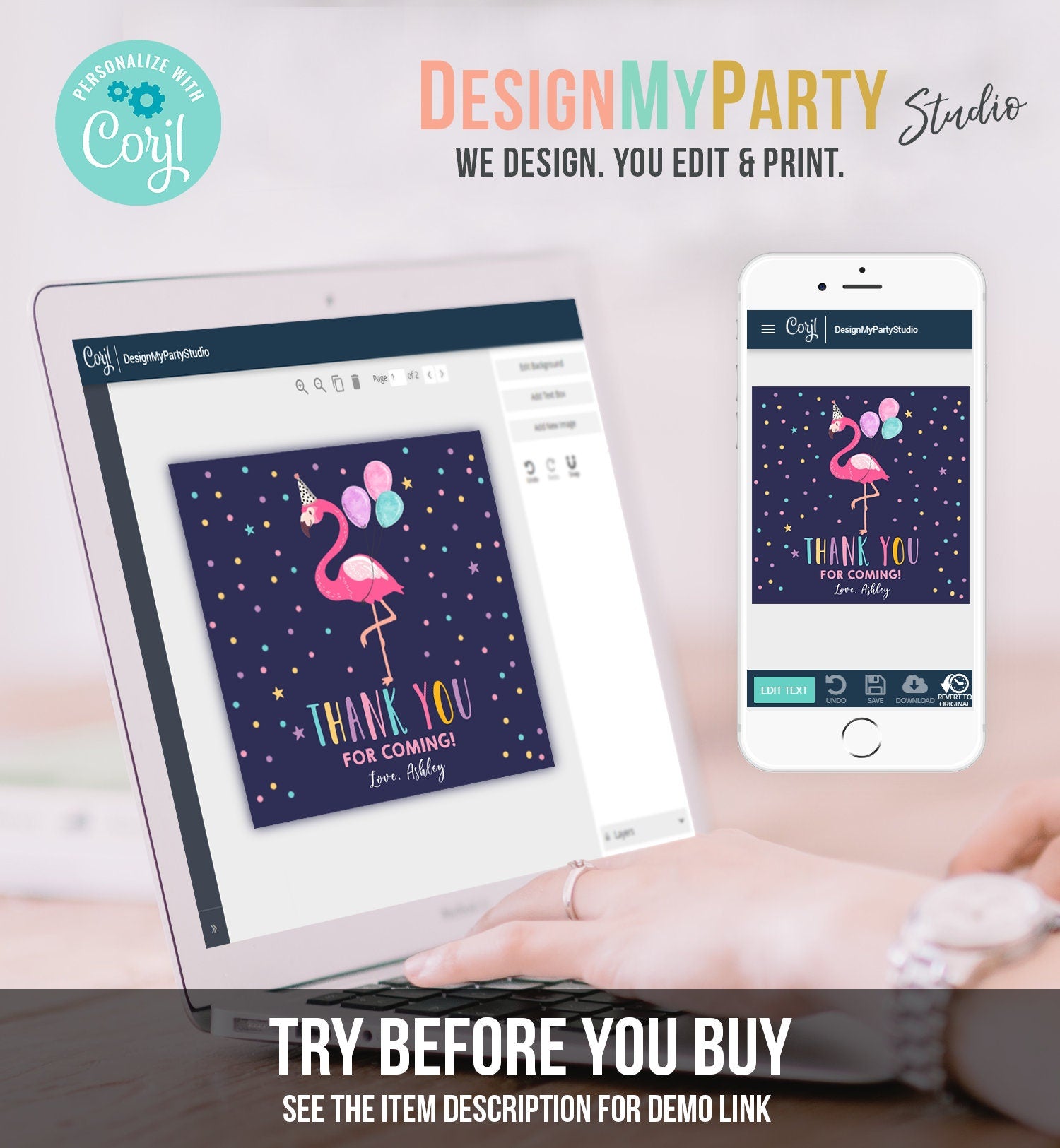 Editable Flamingo Favor Tag Drive By Birthday Favors Party Parade Cars Tropical Thank You Gift Tags Pink Girl Corjl Template Printable 0200