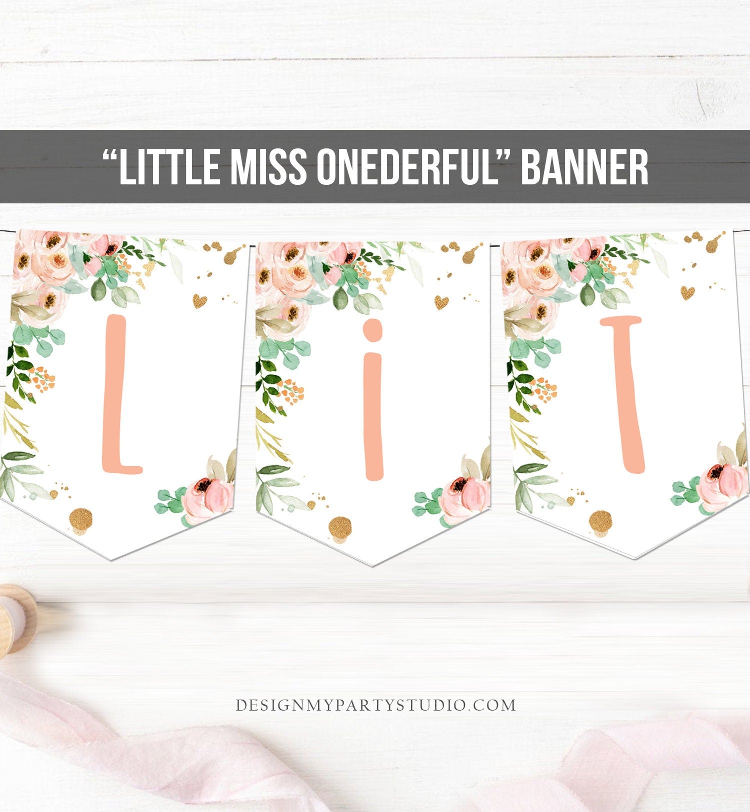 Little Miss Onederful Birthday Banner 1st Birthday Banner Girl First Birthday Decorations Pink Instant download PRINTABLE DIGITAL DIY 0147