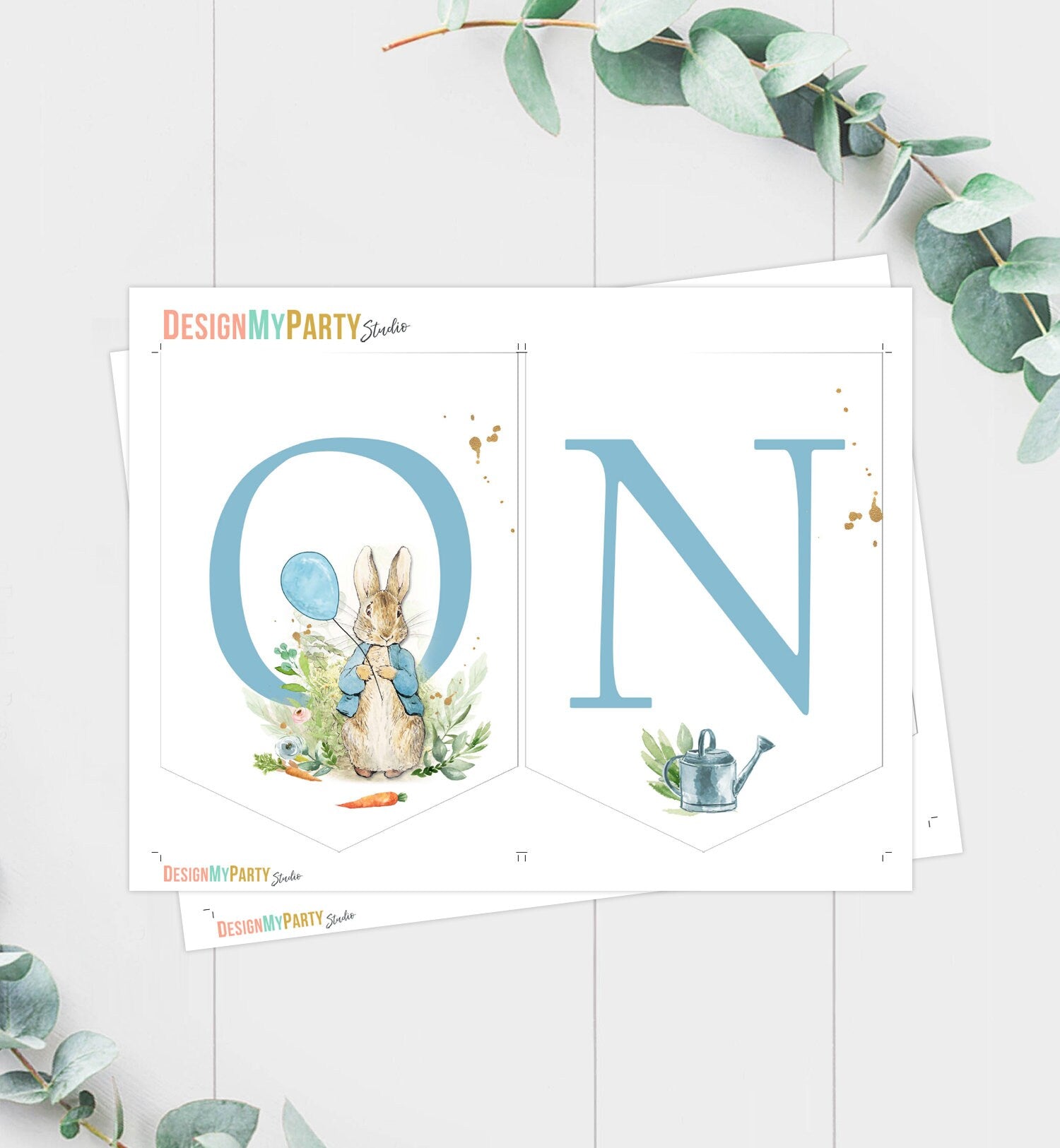 Peter Rabbit High Chair Banner Peter Rabbit 1st First Birthday Boy High Chair ONE Banner Boy Blue Rustic Party Decor PRINTABLE Digital 0351