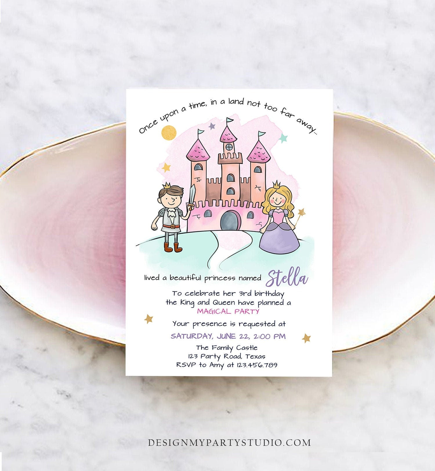 Editable Princess Birthday Invitation Girl Fairytale Birthday Party Once Upon a Time Royal Download Printable Template Digital Corjl 0385