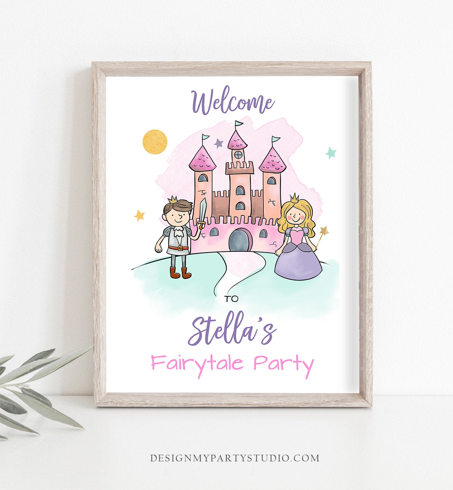 Editable Princess Party Welcome Sign Princess Birthday Welcome Fairytale Sign Princess Party Decor Castle Pink Template PRINTABLE Corjl 0385