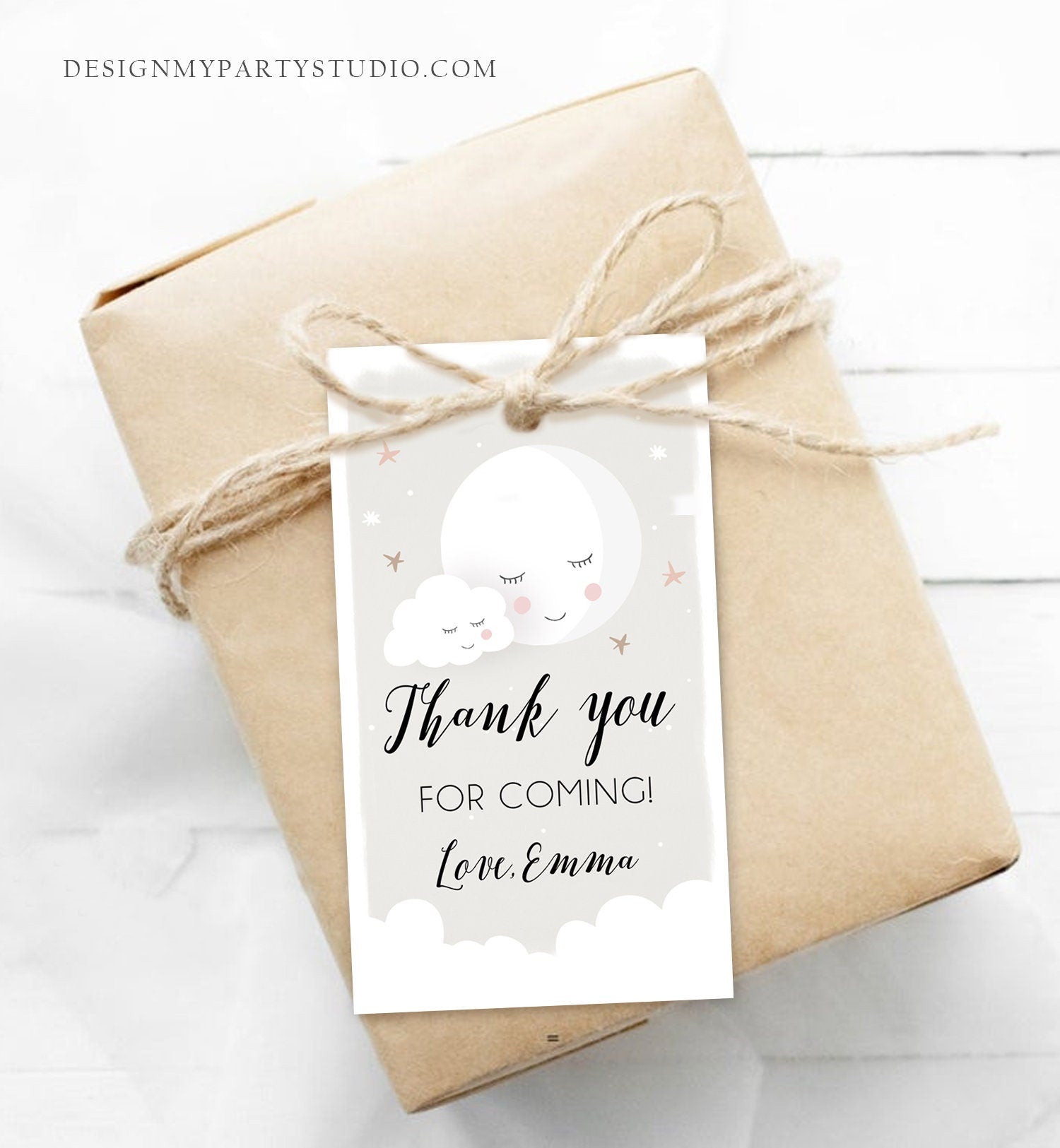 Editable Moon Thank You Favor Tag Baby Shower Gift Love You to the Moon Twinkle Star Gender Neutral Sprinkle Corjl Template Printable 0113