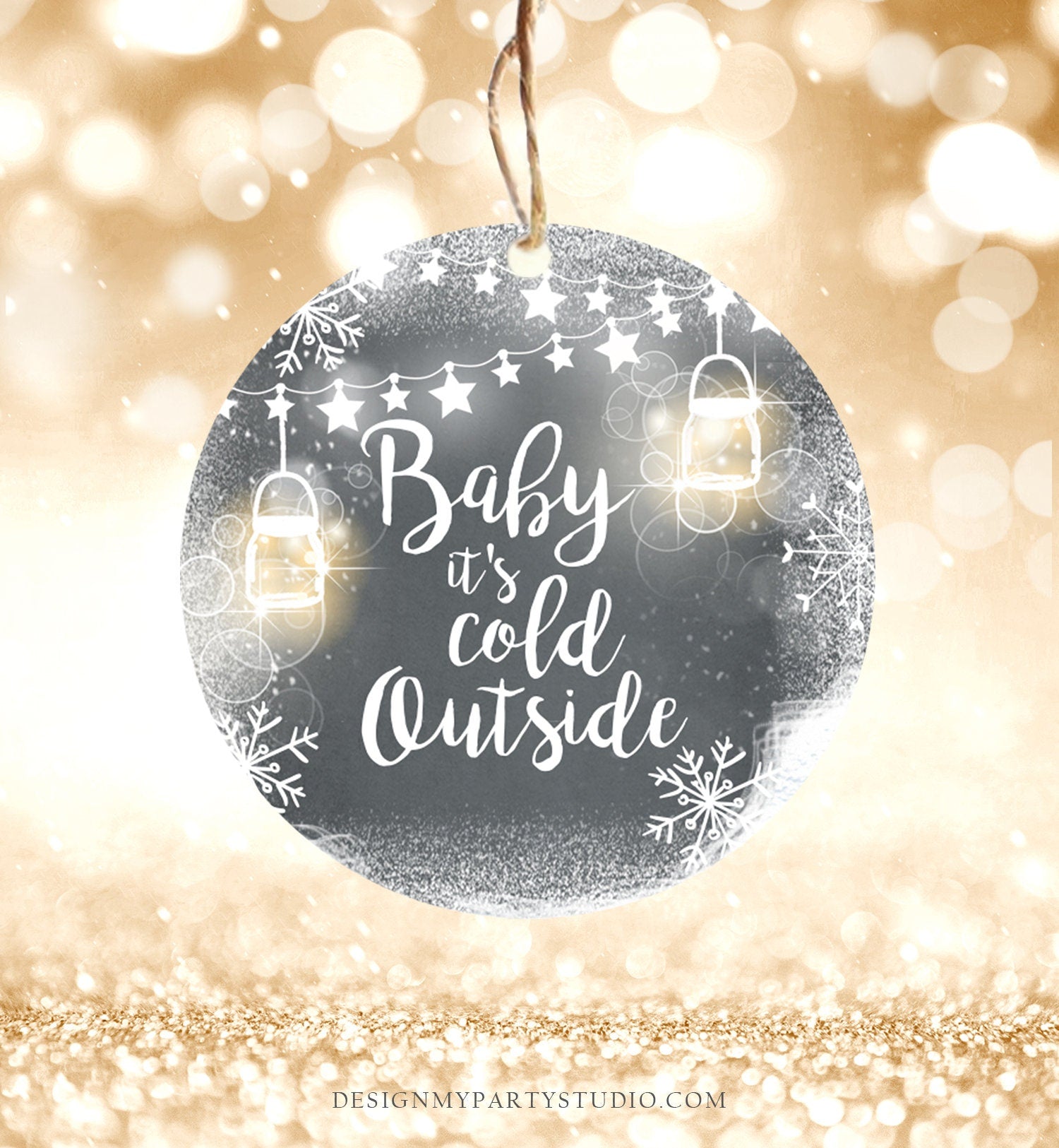 Editable Baby It's Cold Outside Thank You Favor Tag Baby Shower Rustic Wood Snowflakes Snow Winter Digital Corjl Template Printable 0031