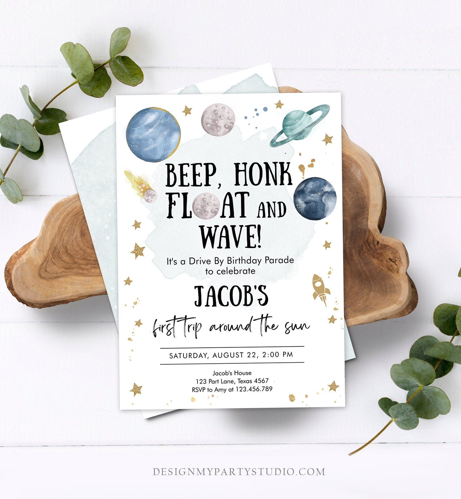 Editable Outer Space Drive By Birthday Invitation Space Galaxy Drive Through Quarantine Stars Floating By Template Corjl Printable 0357