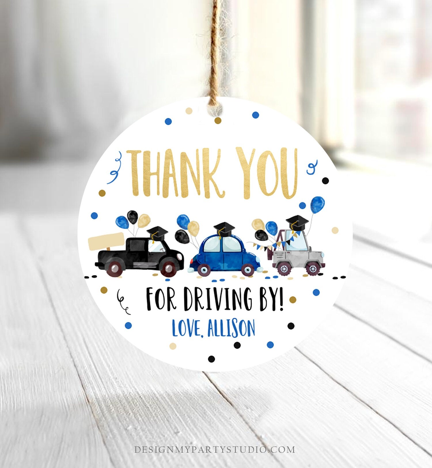 Editable Drive By Favor Tag Drive Through Graduation Parade Thank You Gift Tags Quarantine Navy Blue High School Grad Graduate Corjl 0337